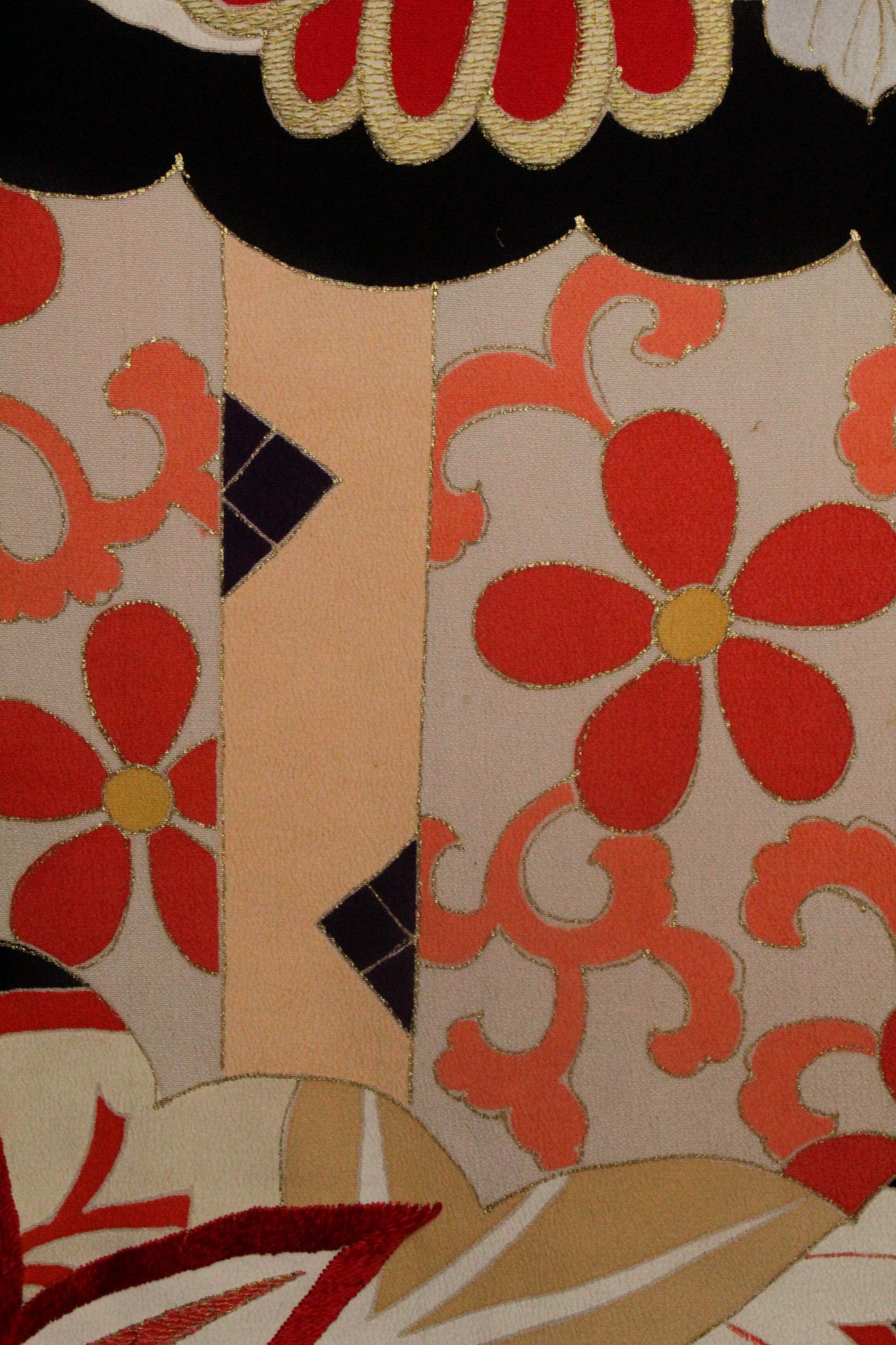 Circa 1915 Antique Handwoven Silk Crepe Formal Crested Furisode Kimono