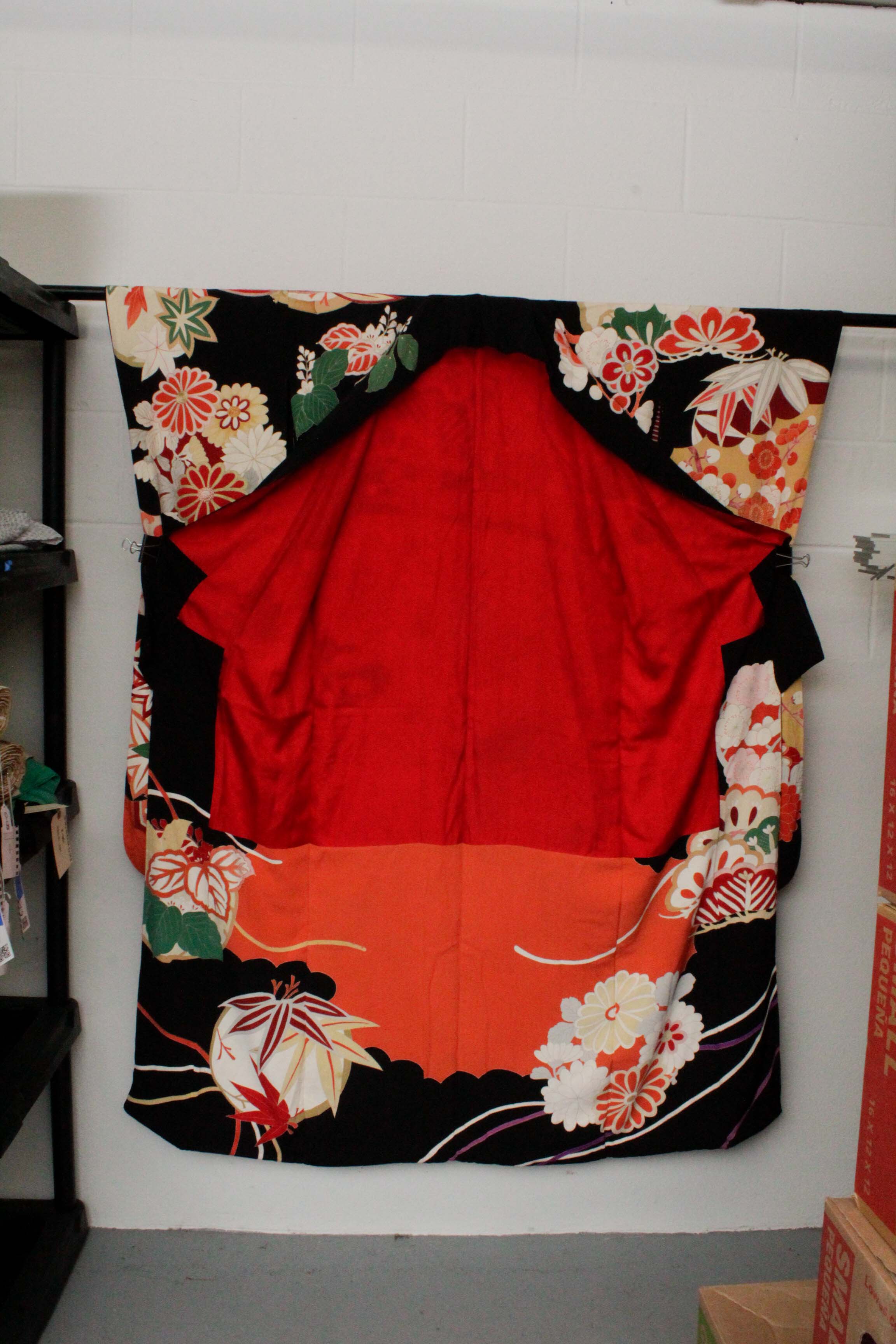 Circa 1915 Antique Handwoven Silk Crepe Formal Crested Furisode Kimono