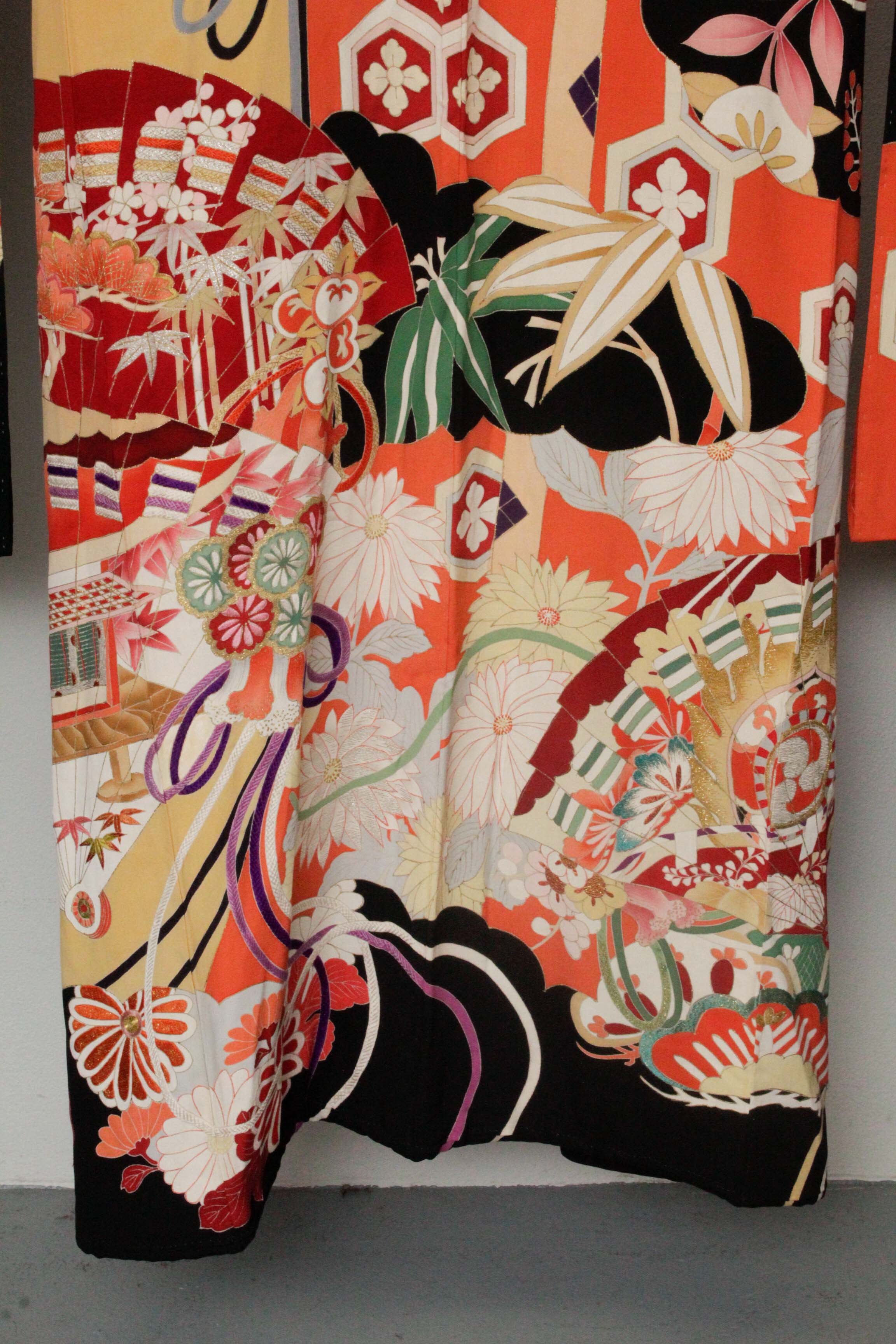 Circa 1915 Antique Handwoven Silk Crepe Formal Crested Furisode Kimono