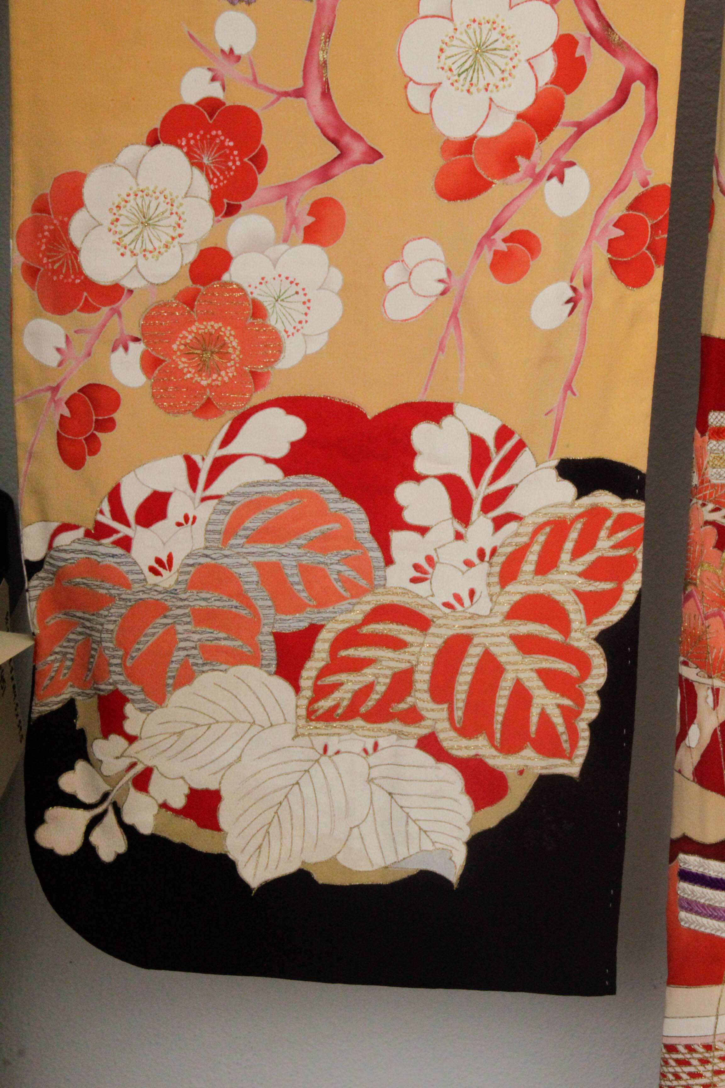 Circa 1915 Antique Handwoven Silk Crepe Formal Crested Furisode Kimono