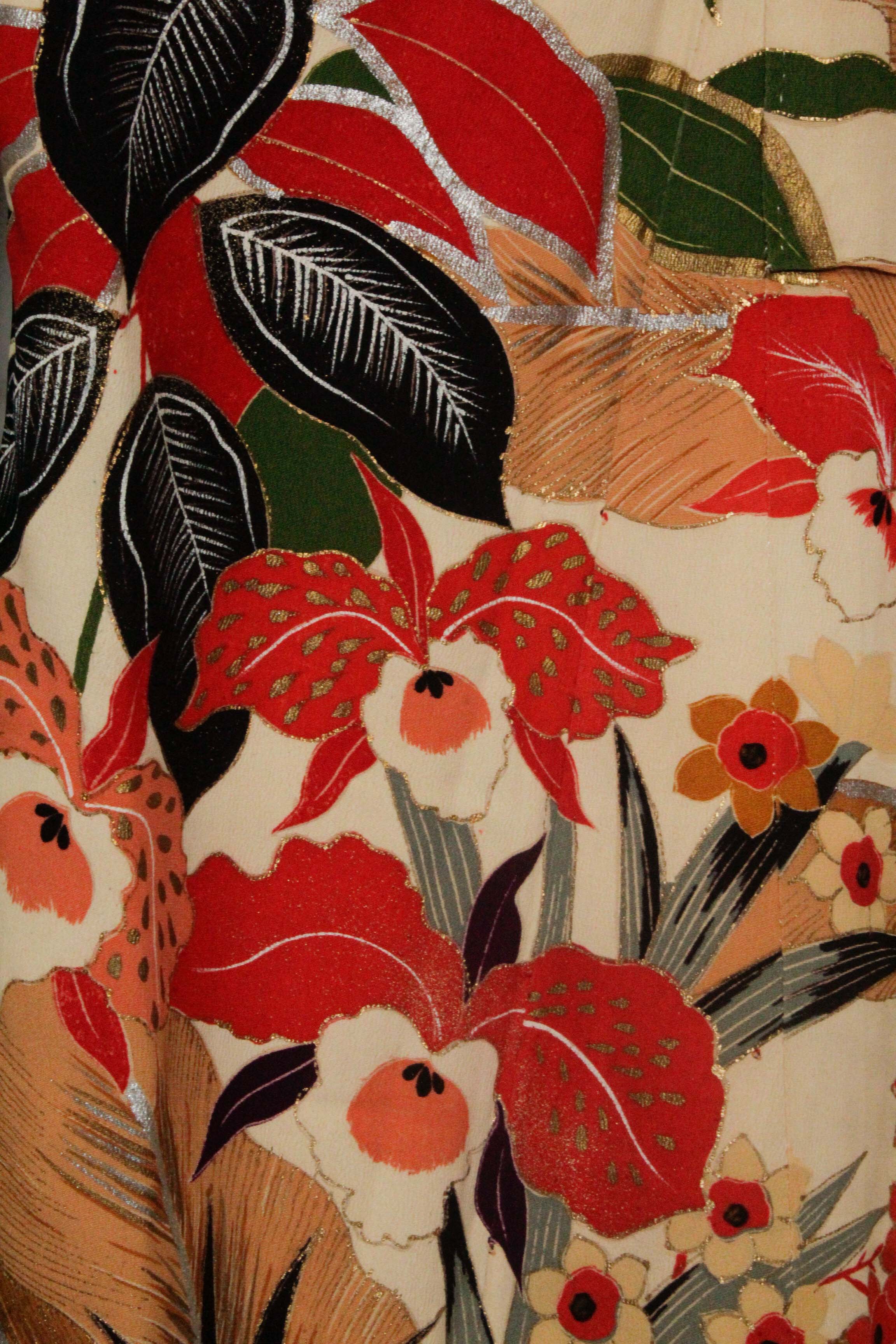 Circa 1930 Vintage Handwoven Silk Crepe Formal Crested Furisode Kimono