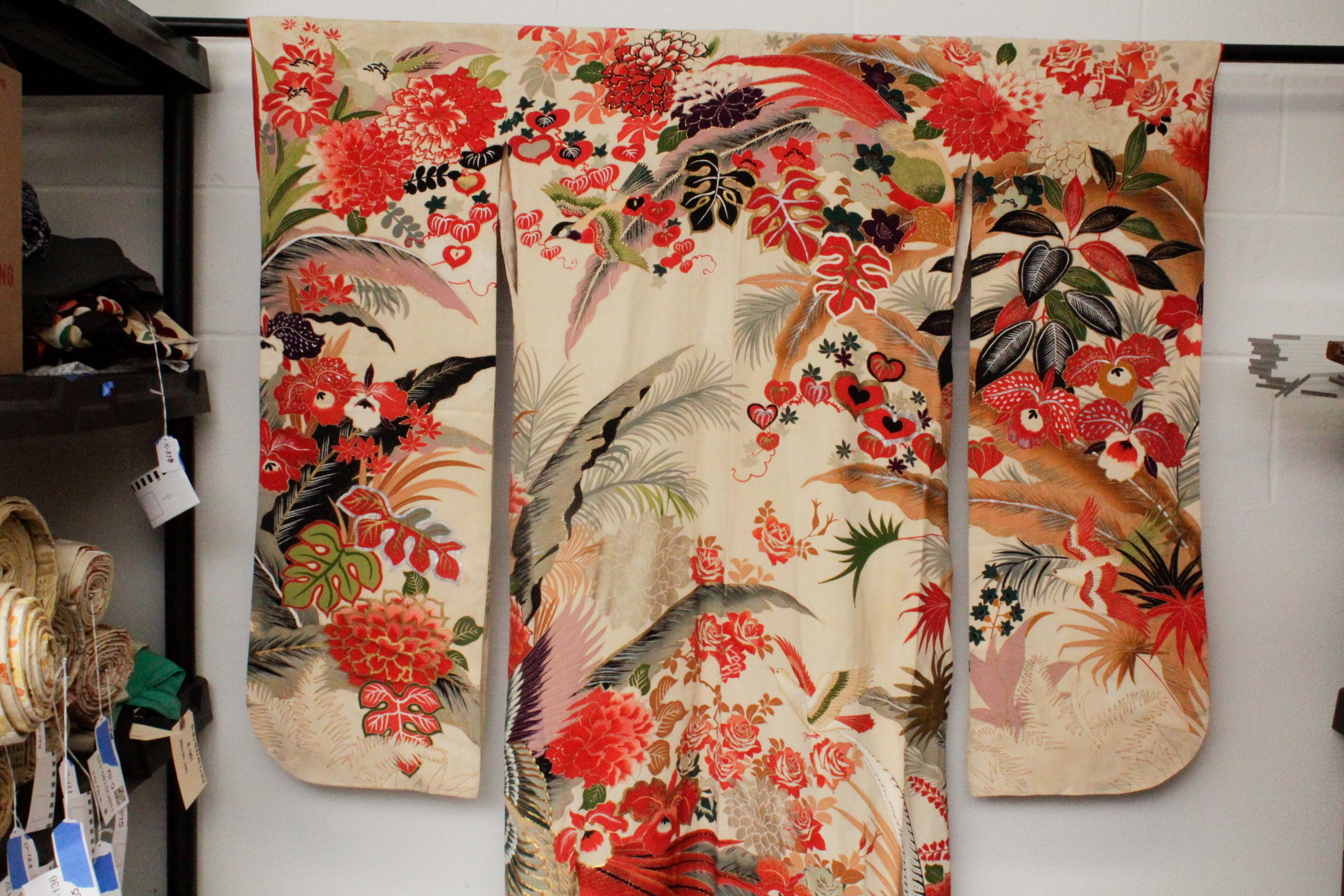 Circa 1930 Vintage Handwoven Silk Crepe Formal Crested Furisode Kimono