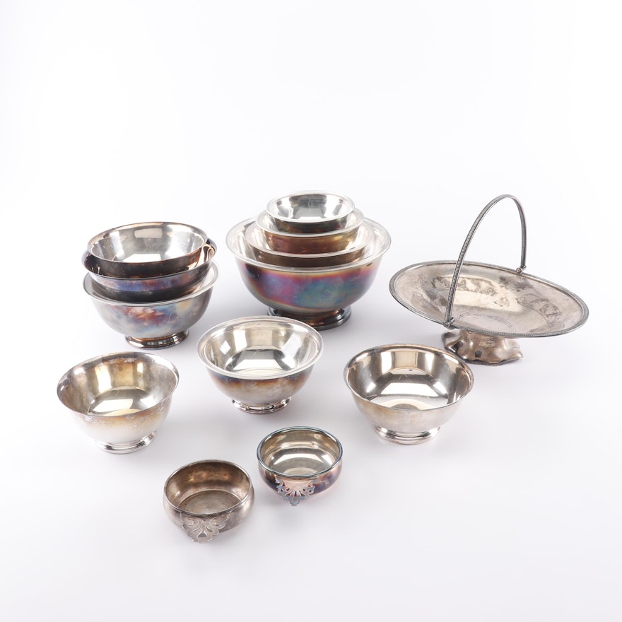 Silver Plate Porringers, Compote, and Revere Style Bowls featuring Reed & Barton