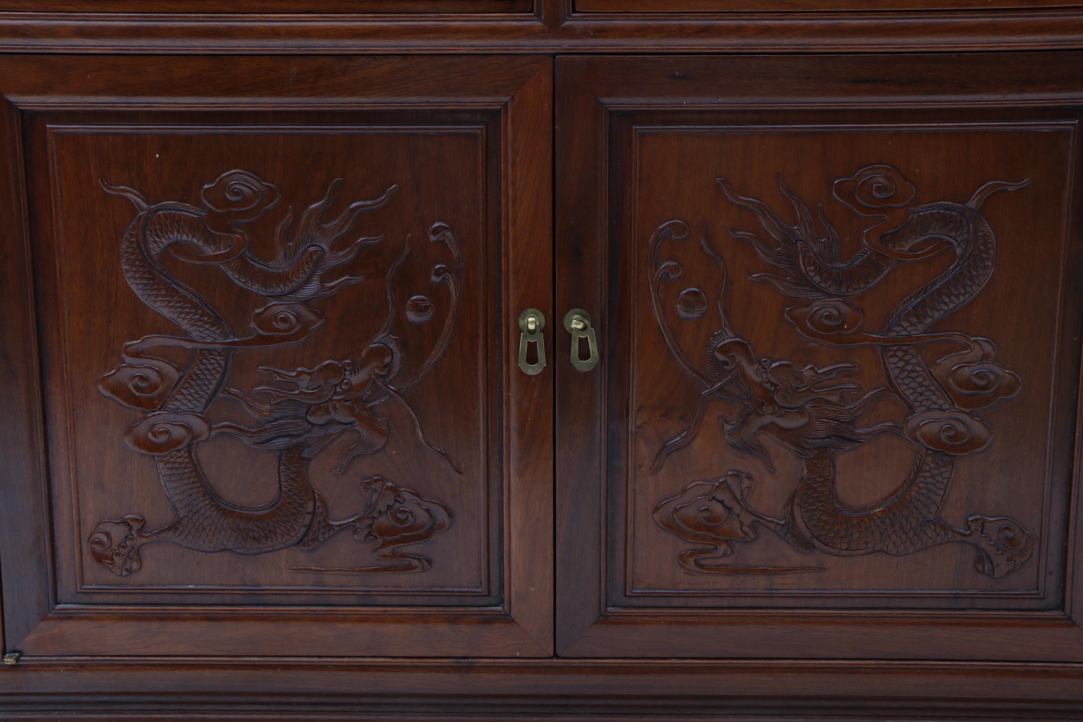 Chinese Style Carved Walnut Sideboard, 20th Century