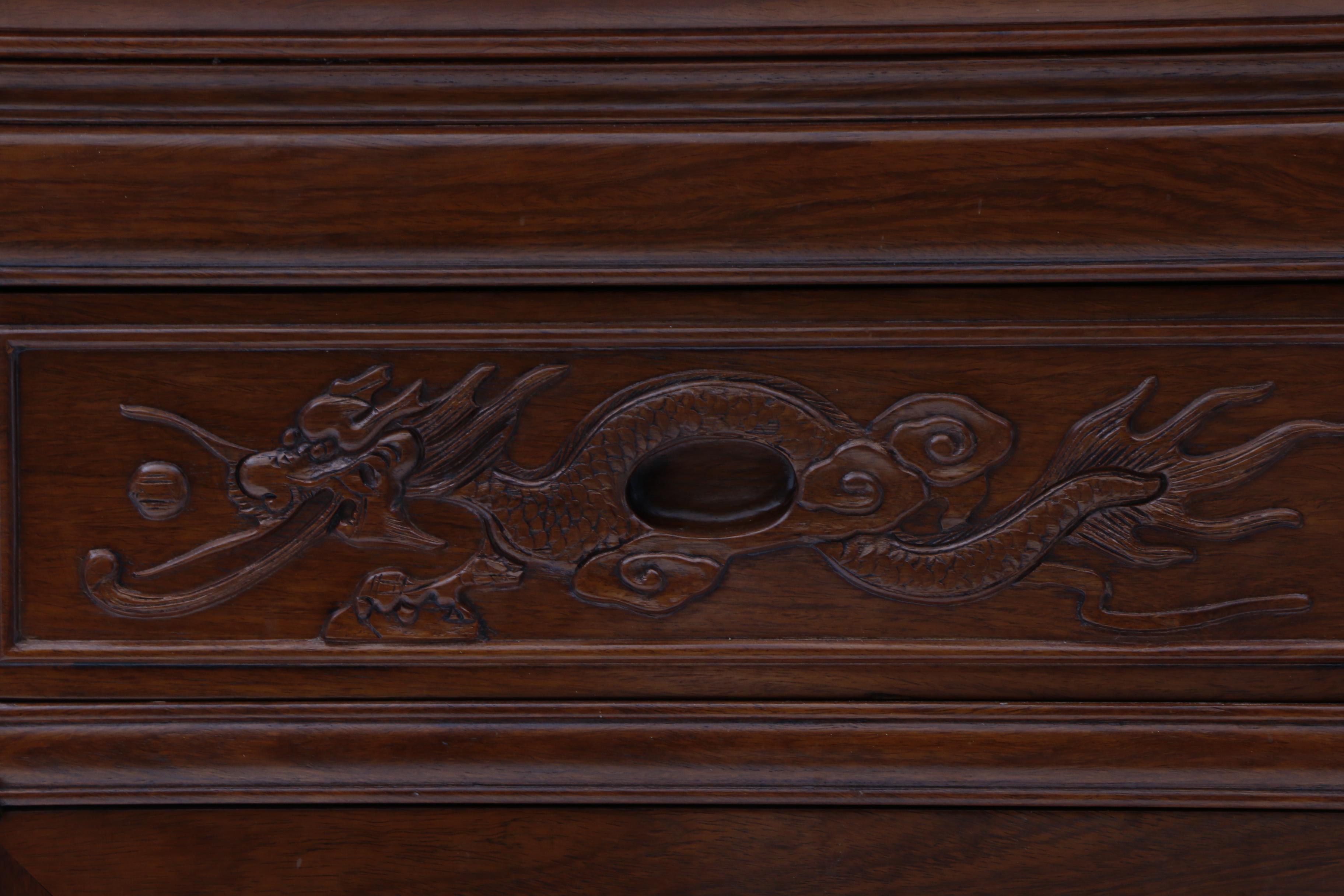 Chinese Style Carved Walnut Sideboard, 20th Century