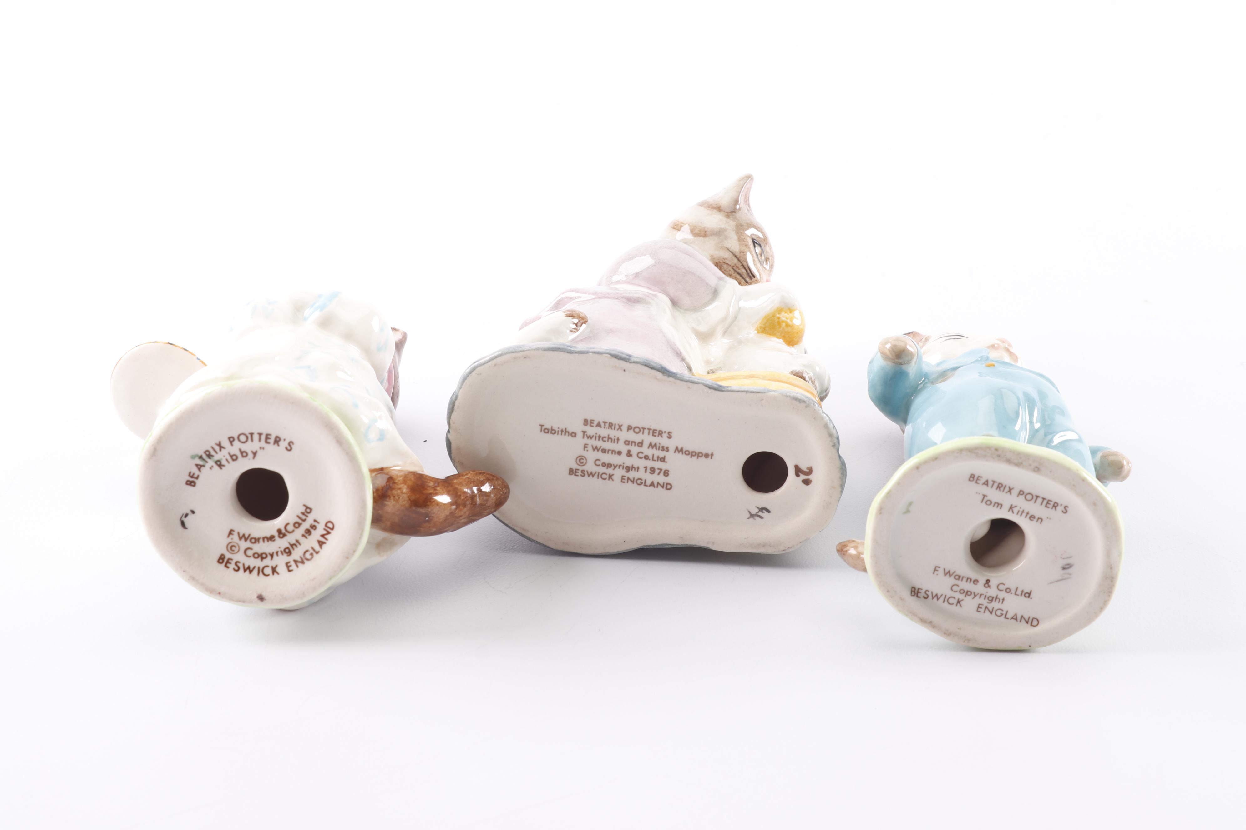 Beswick Beatrix Potter Porcelain Cat Figurines by F. Warne