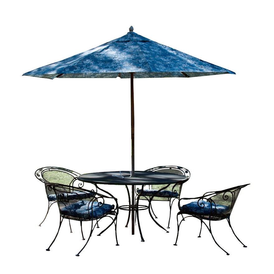 Cast Metal Outdoor Dining Set with Umbrella