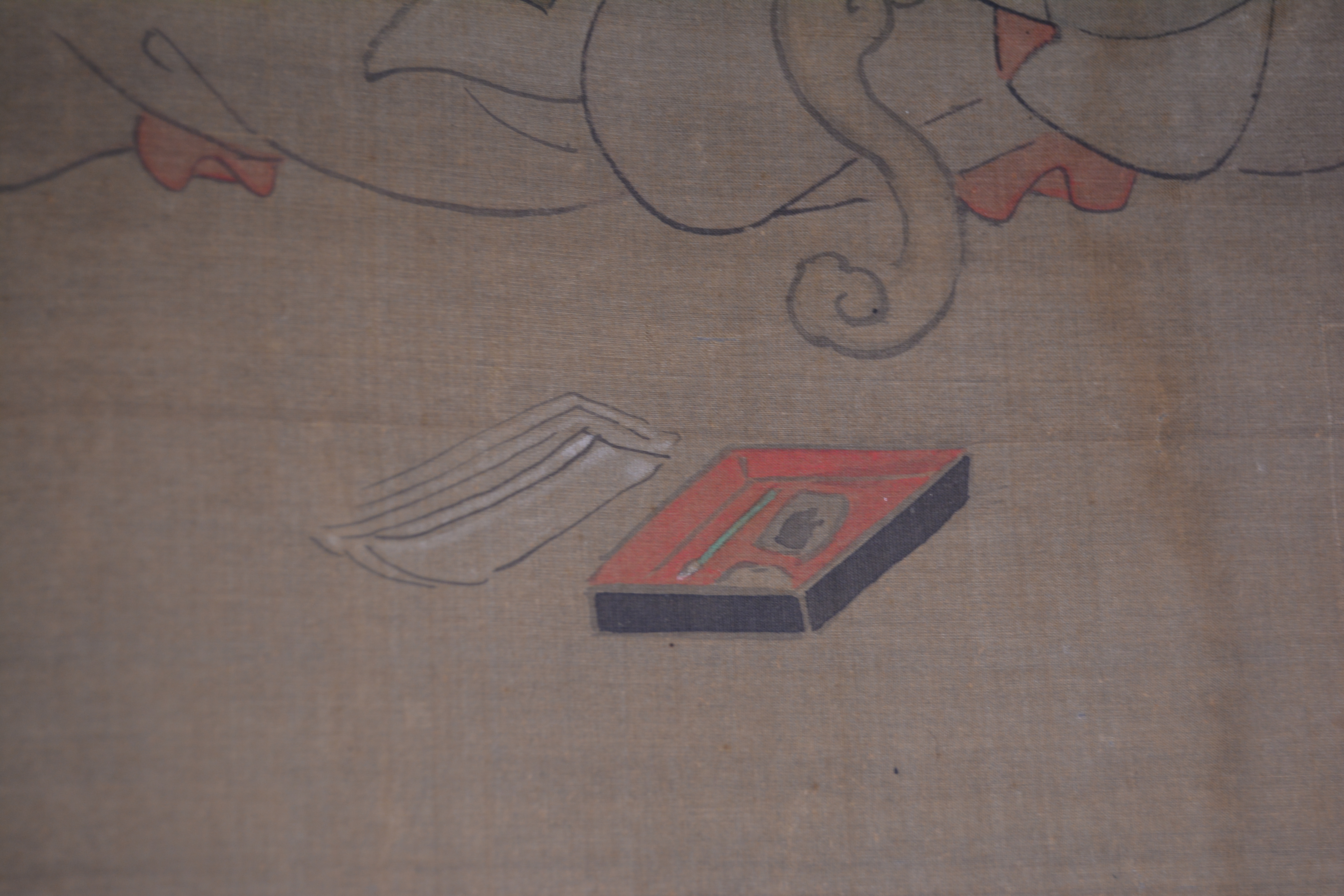 Vintage Japanese Gouache Portrait Hanging Scroll "Catching Snow"