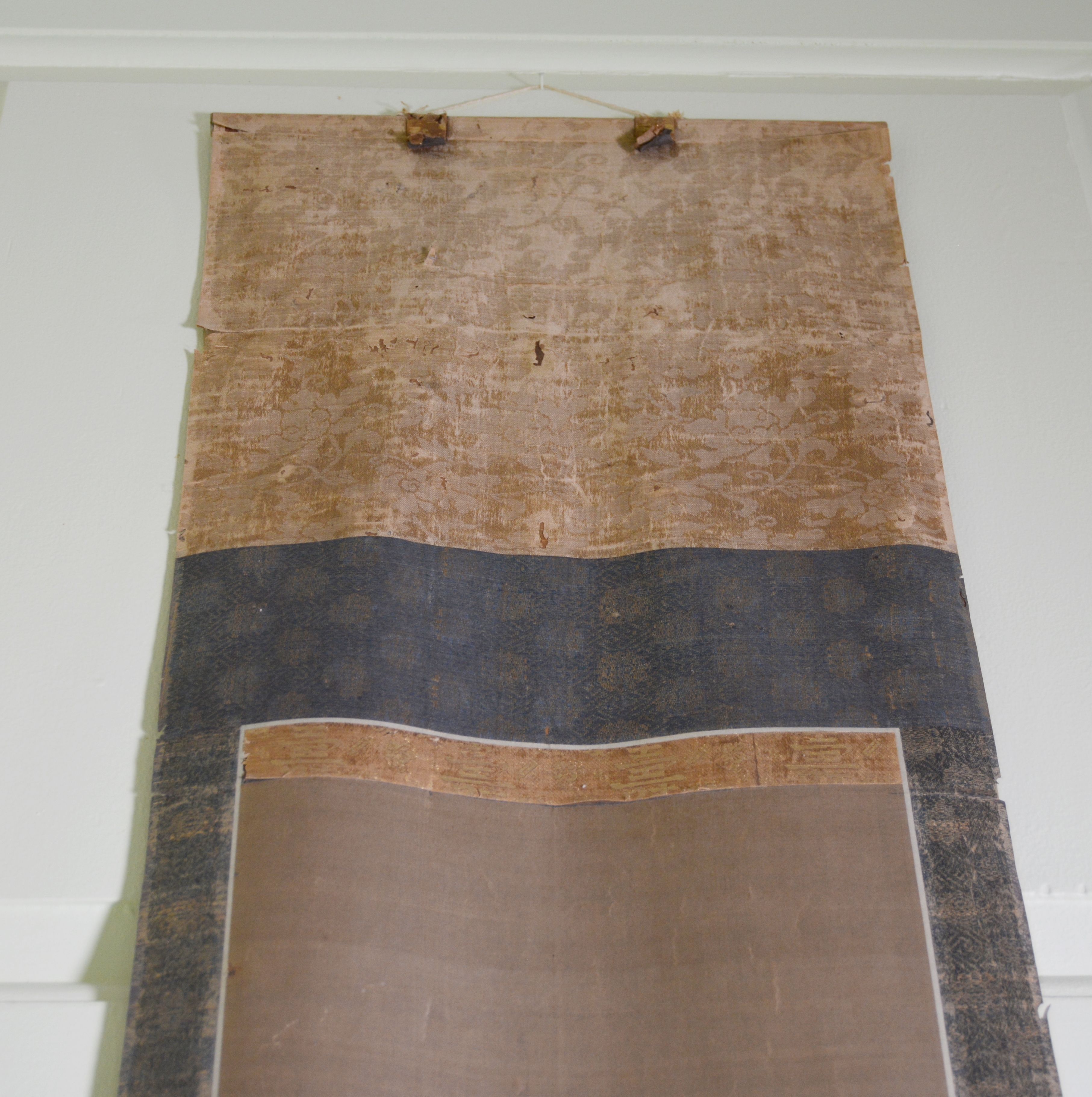 Vintage Japanese Gouache Portrait Hanging Scroll "Catching Snow"