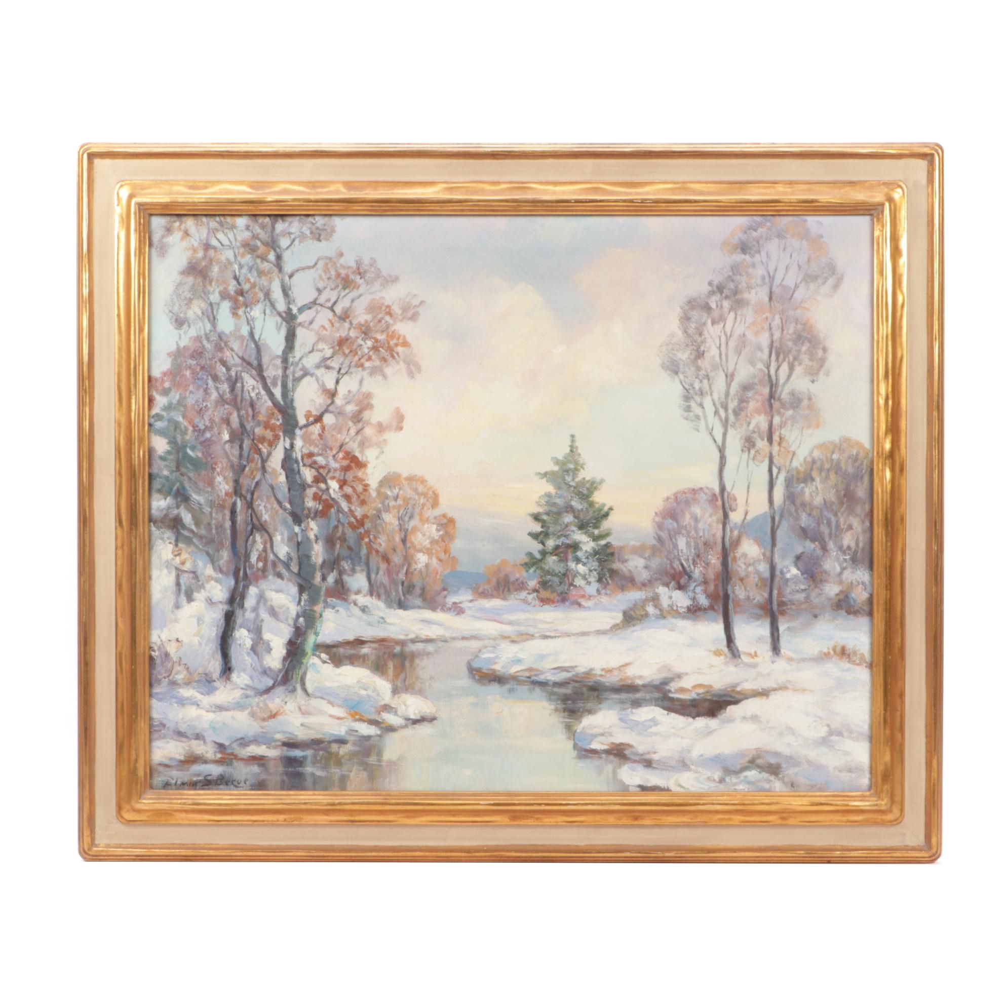 Elmer S. Berge Winter Landscape Oil Painting