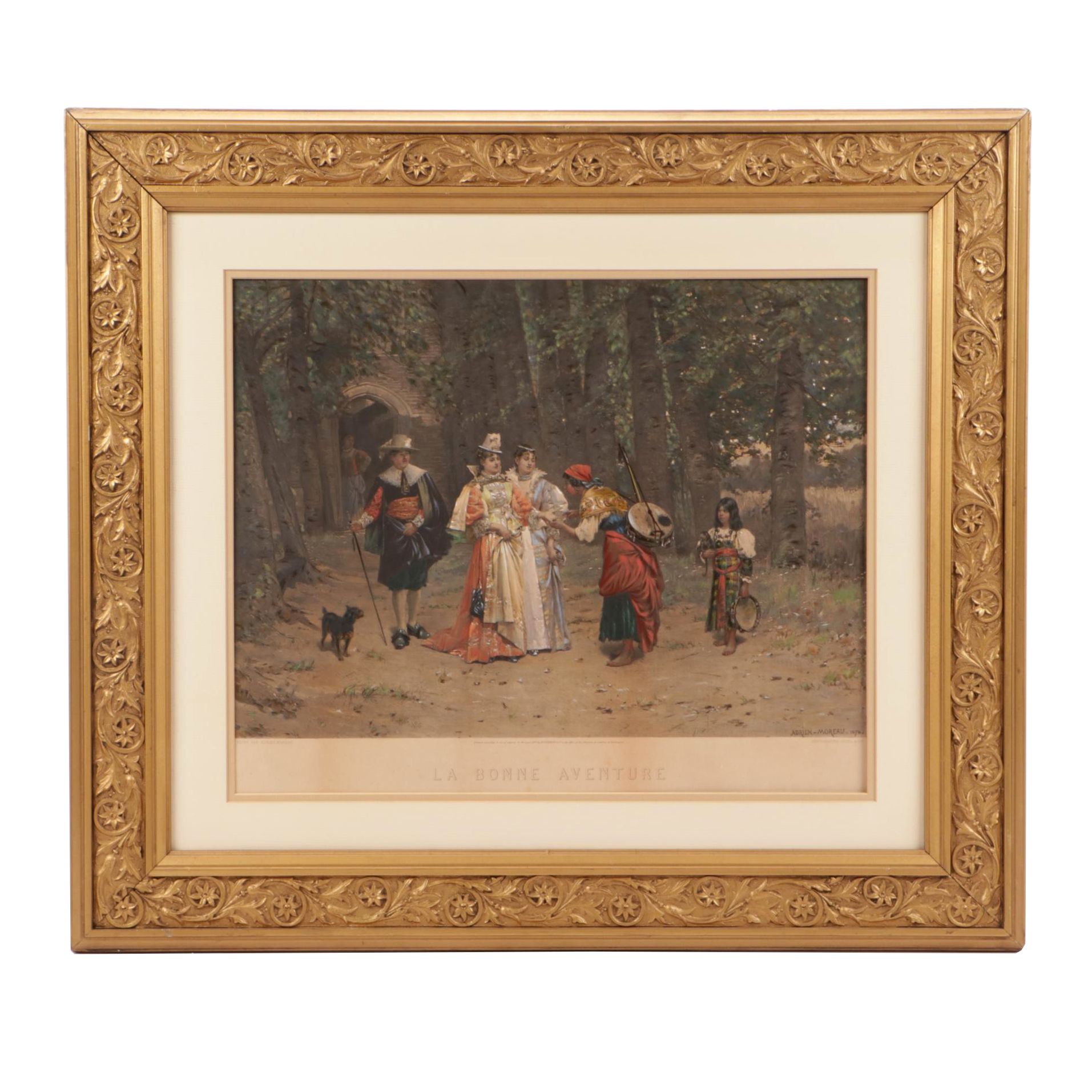 Antique Photogravure after Adrien Moreau "La Bonne Aventure"