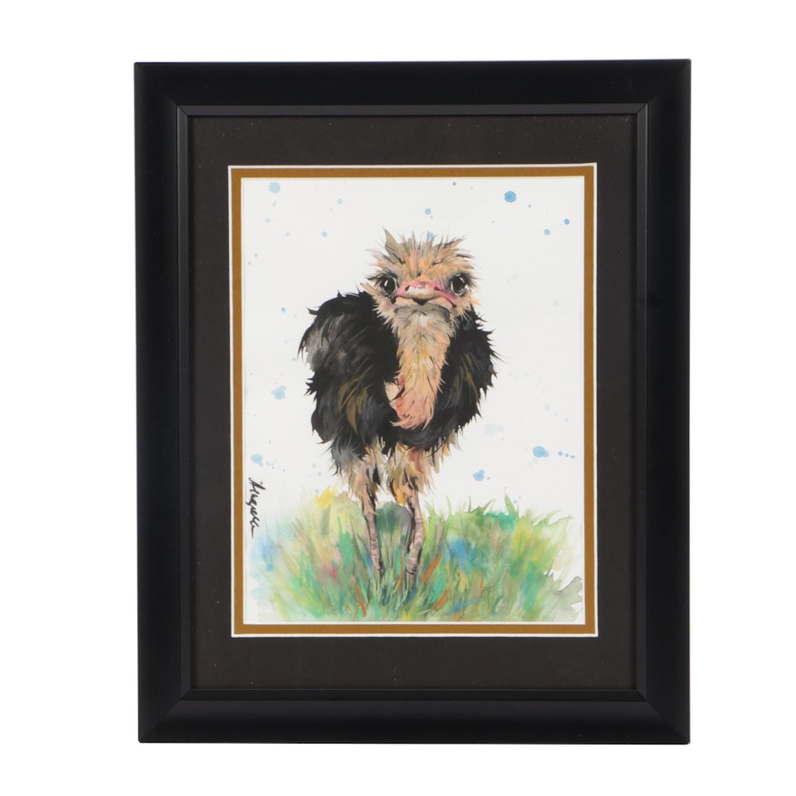 Angor Contemporary Gouache and Watercolor Ostrich Illustration