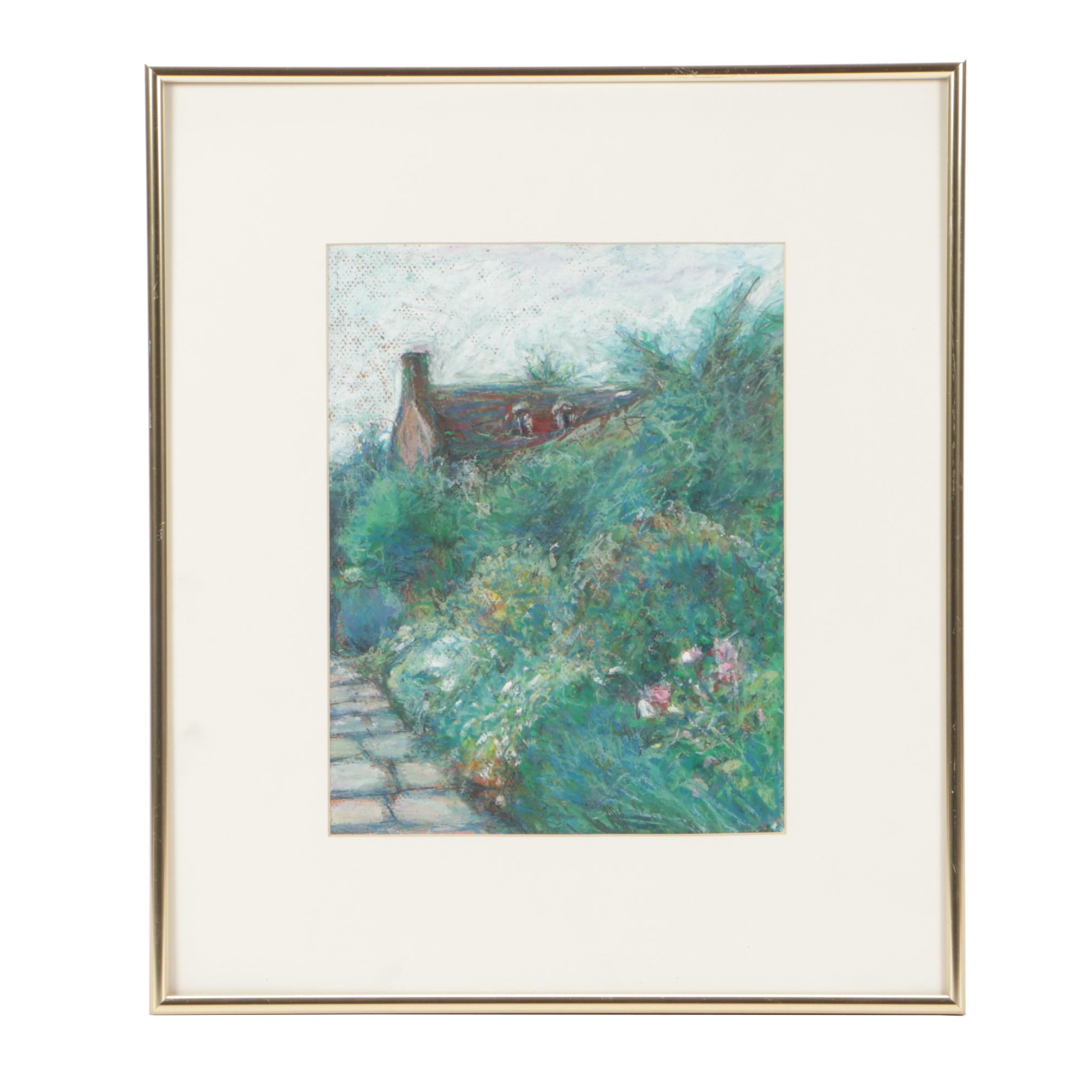 Ingrid Westberg Pastel Drawing of Cottage and Garden