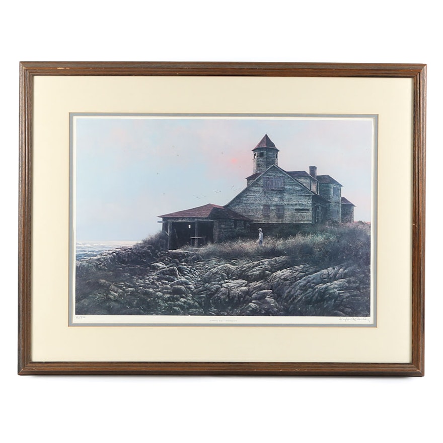 Signed Offset Lithograph After Douglas A. Remley "Summer's End - Demaris Cove"