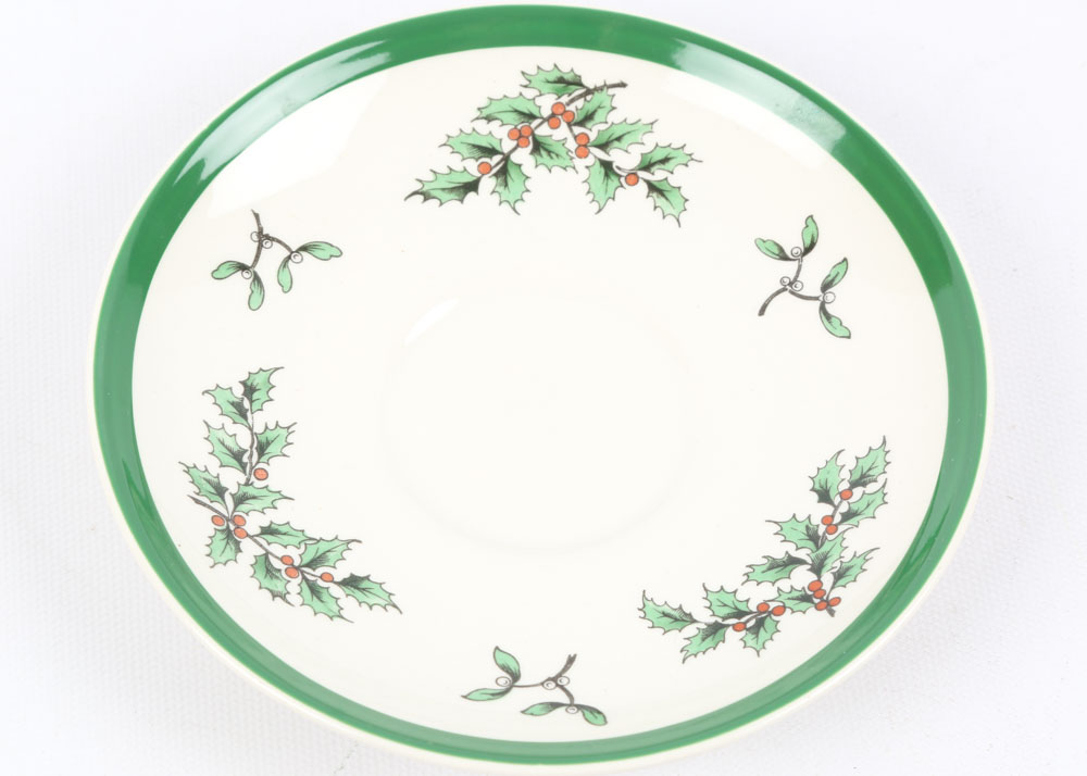 Spode "Christmas Tree" Earthenware Teacups and Saucers