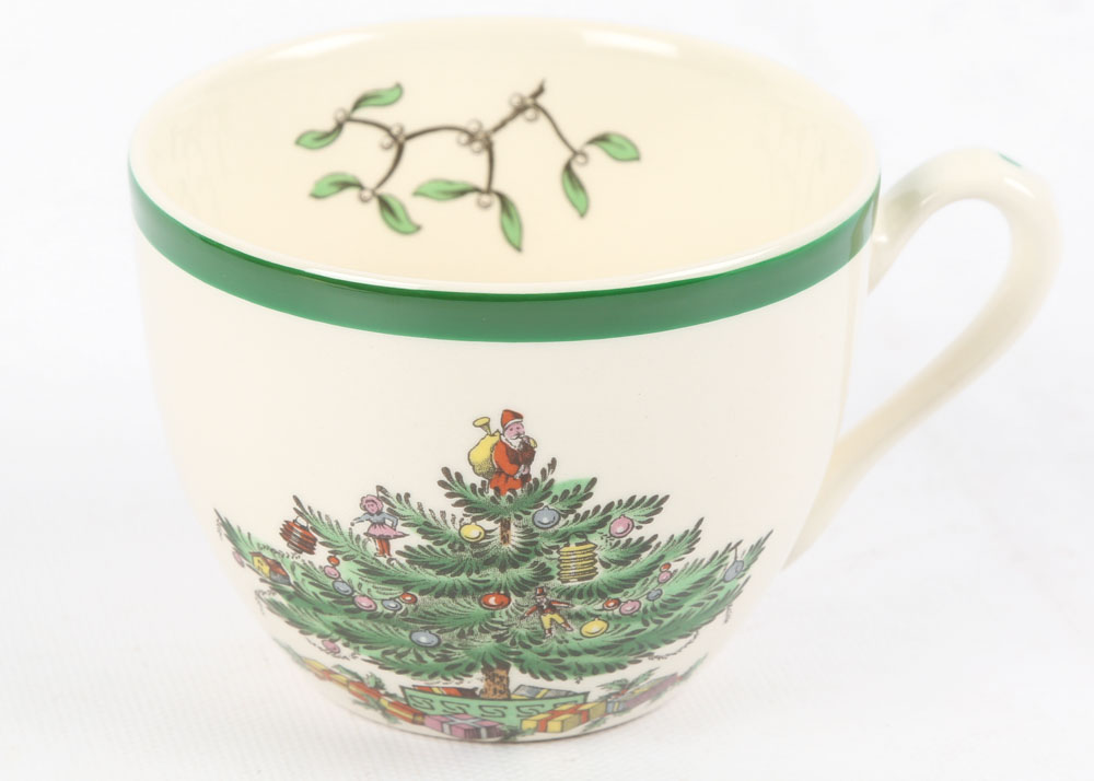 Spode "Christmas Tree" Earthenware Teacups and Saucers