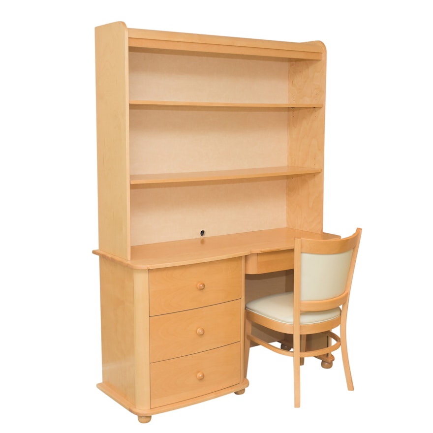 Contemporary Maple Finish Desk with Hutch and Side Chair by Pali Design