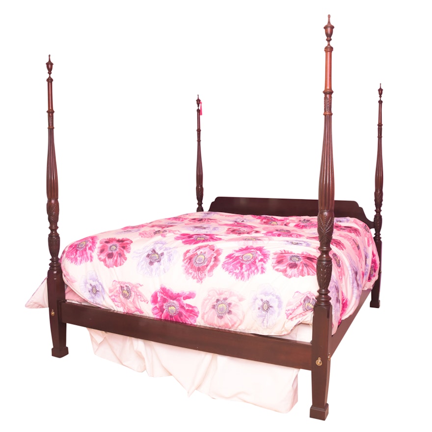 Federal Style Mahogany King Size Four Poster Bed Frame, Late 20th Century