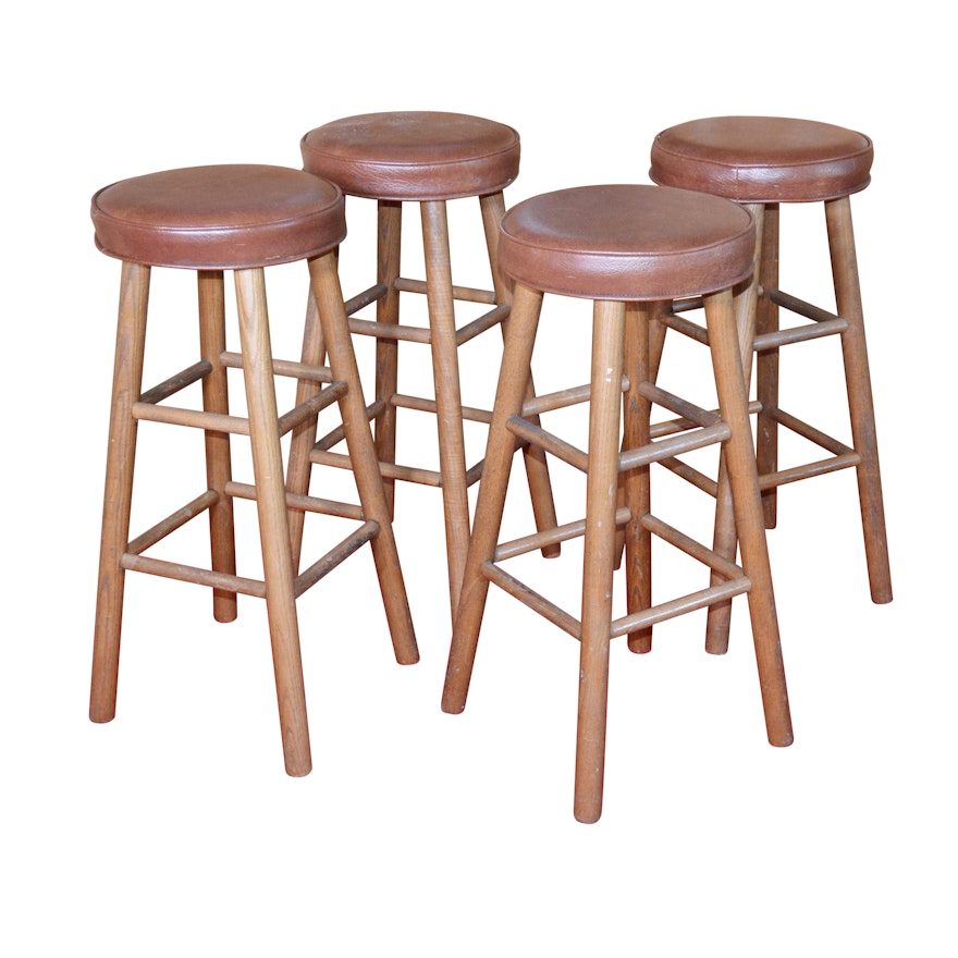 Four Oak Bar Stools by Central Chair Co., Mid-20th Century