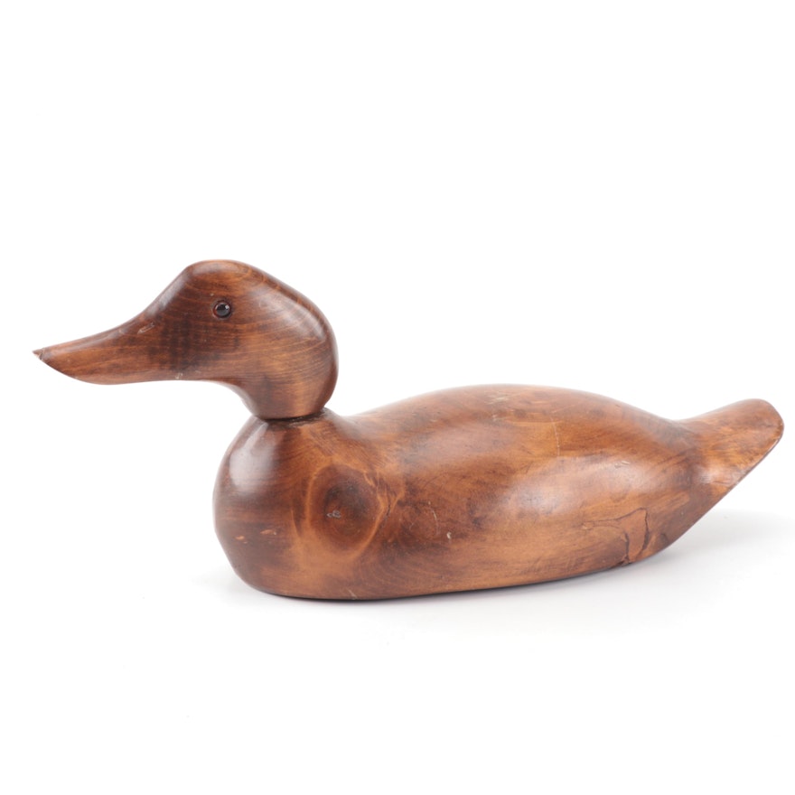 Carved and Signed Wooden Duck Decoy