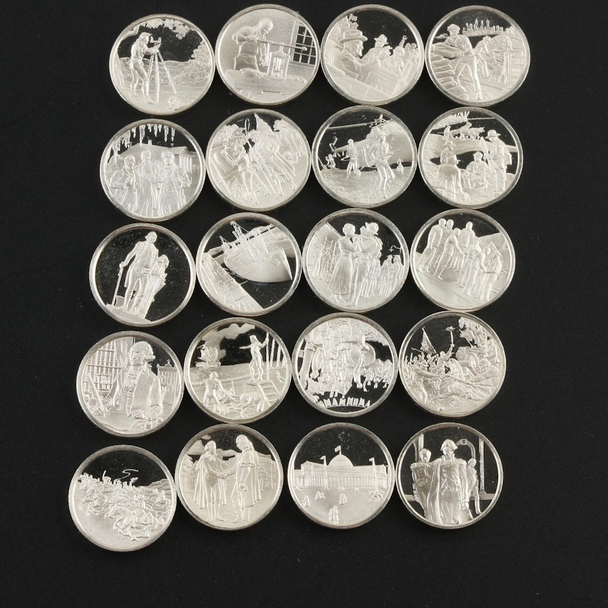 Twenty Franklin Mint "History of the United States" Miniature Silver Coins