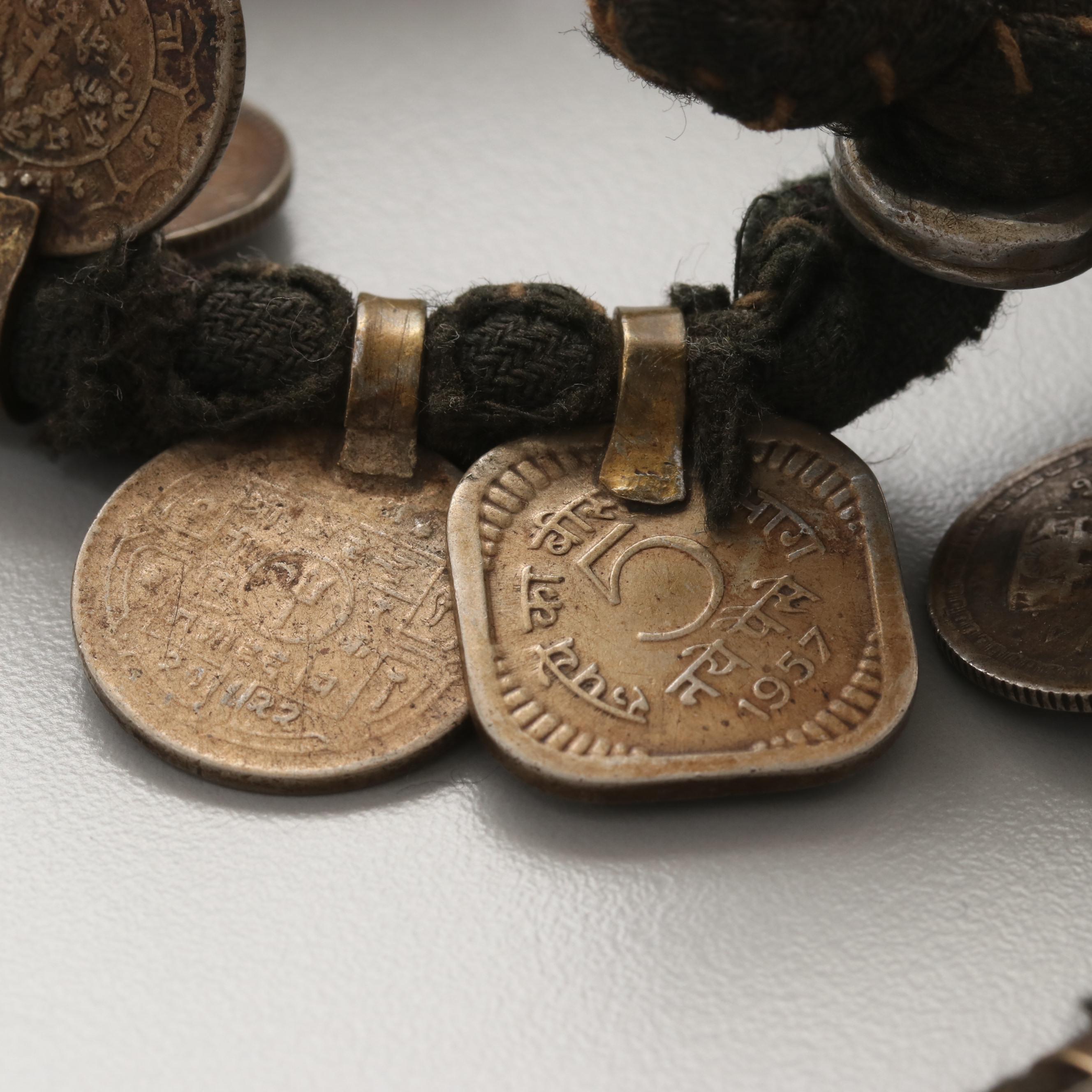 Artisan Indian 25-Paise Coin Necklace with Carved Metal Neckband