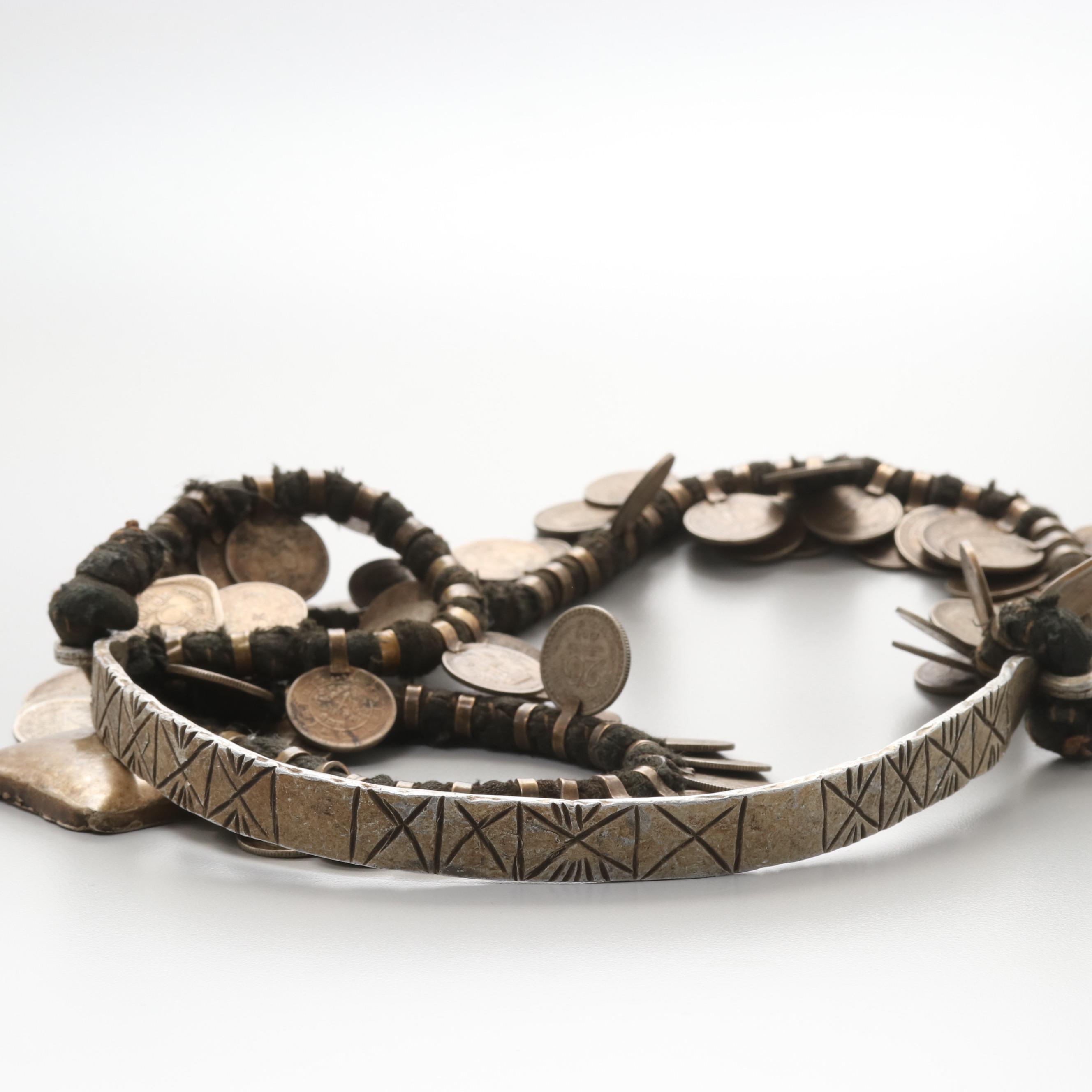 Artisan Indian 25-Paise Coin Necklace with Carved Metal Neckband