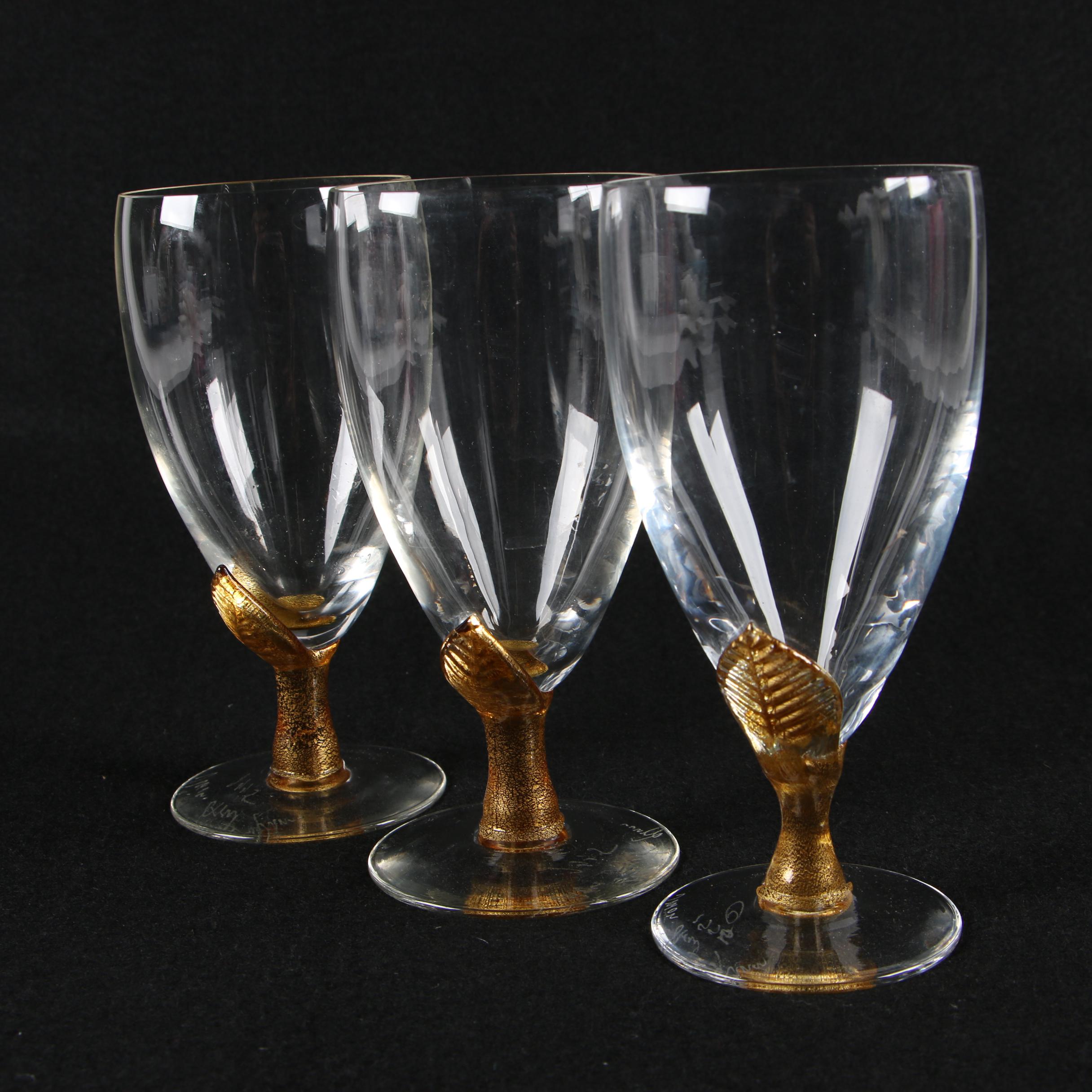 Union Street Glass Goblets with Amber Leaf Accents