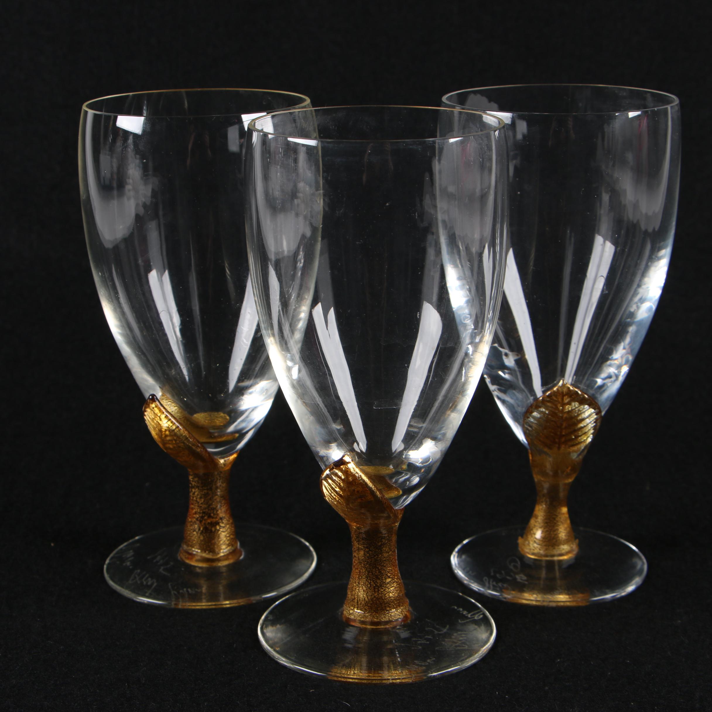 Union Street Glass Goblets with Amber Leaf Accents