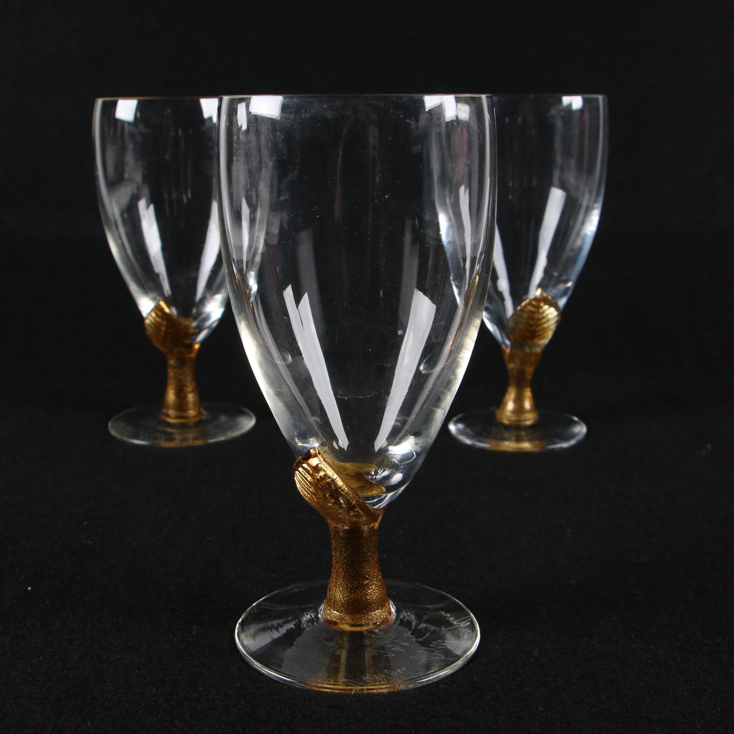 Union Street Glass Goblets with Amber Leaf Accents