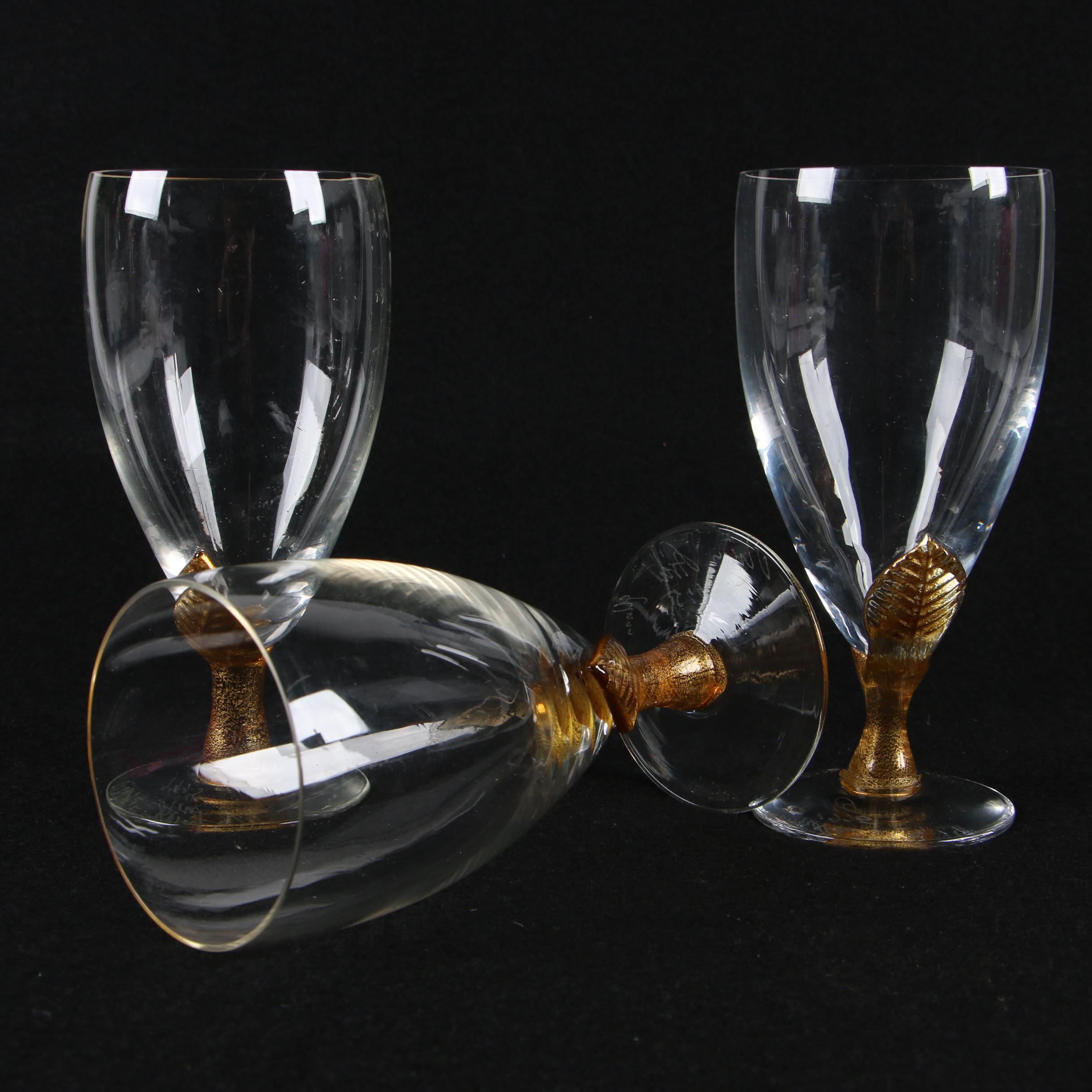 Union Street Glass Goblets with Amber Leaf Accents