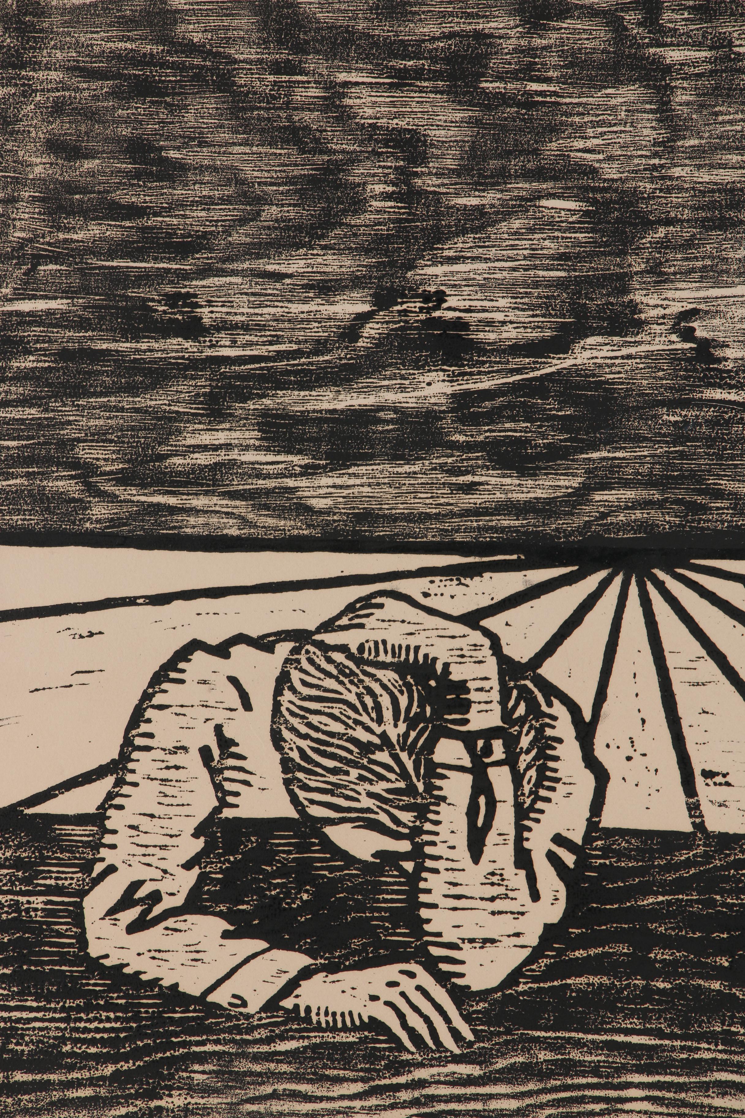 John Matuska Woodcut "Self-Portrait with Memories"