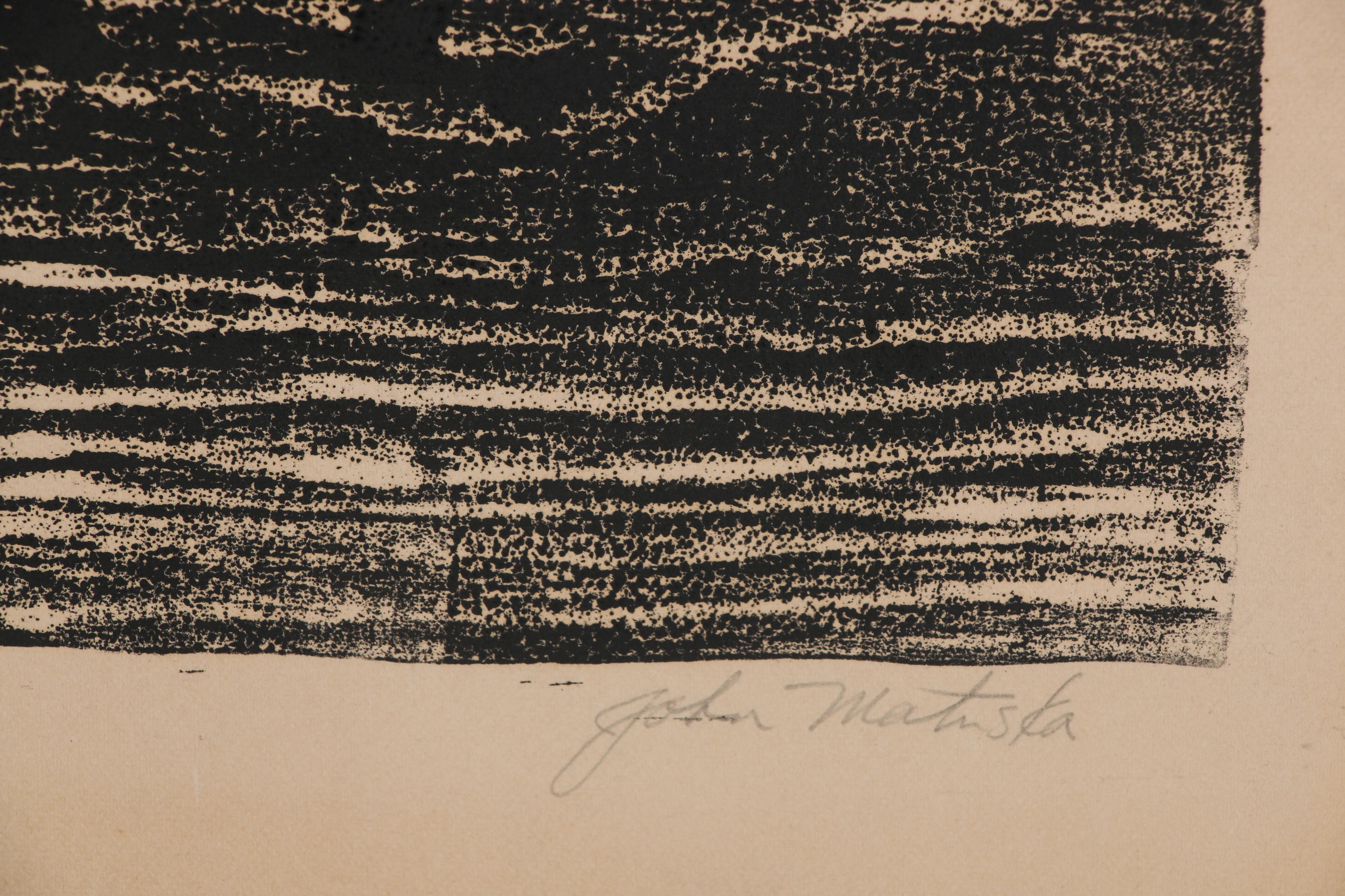 John Matuska Woodcut "Self-Portrait with Memories"