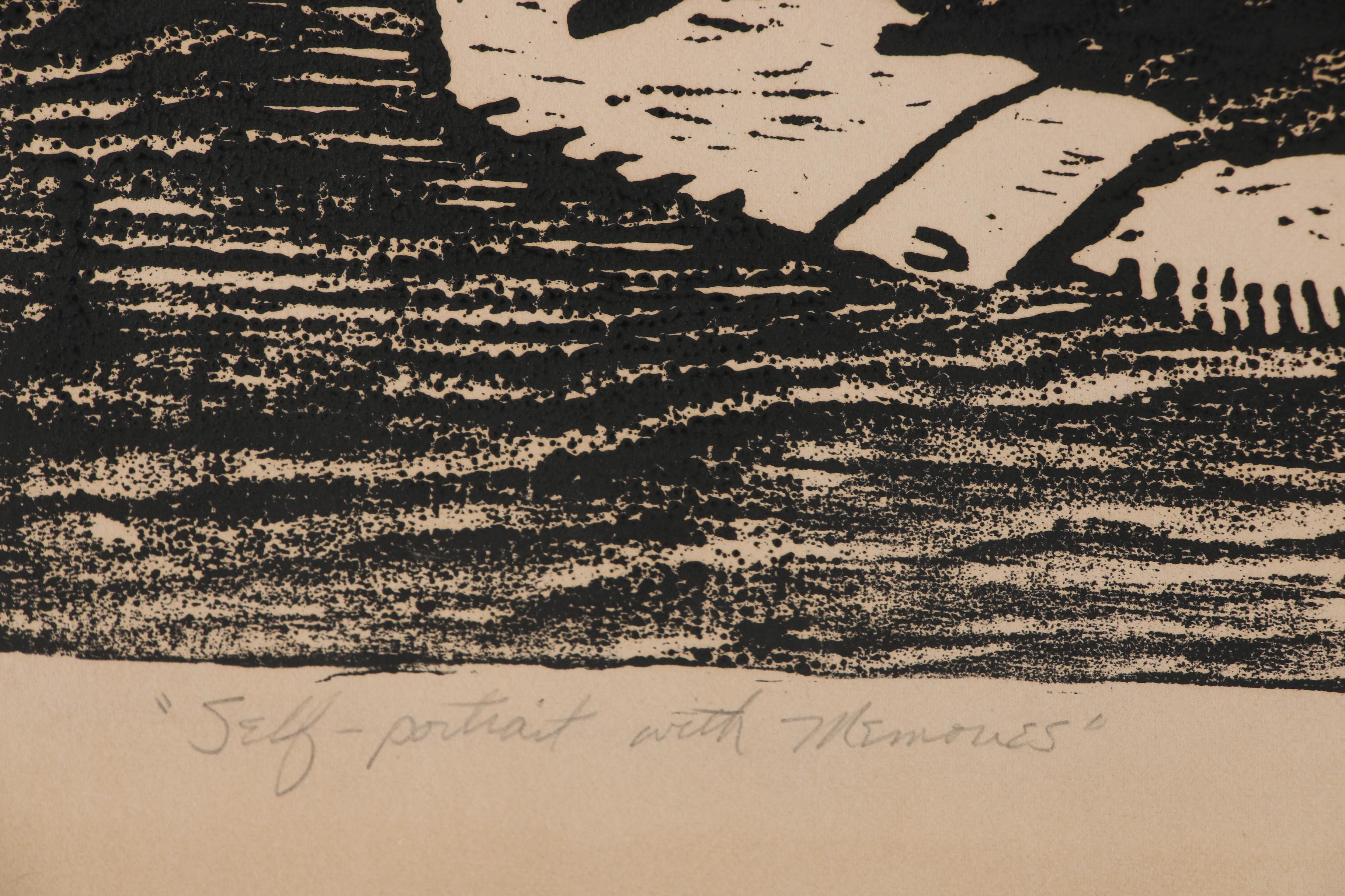 John Matuska Woodcut "Self-Portrait with Memories"