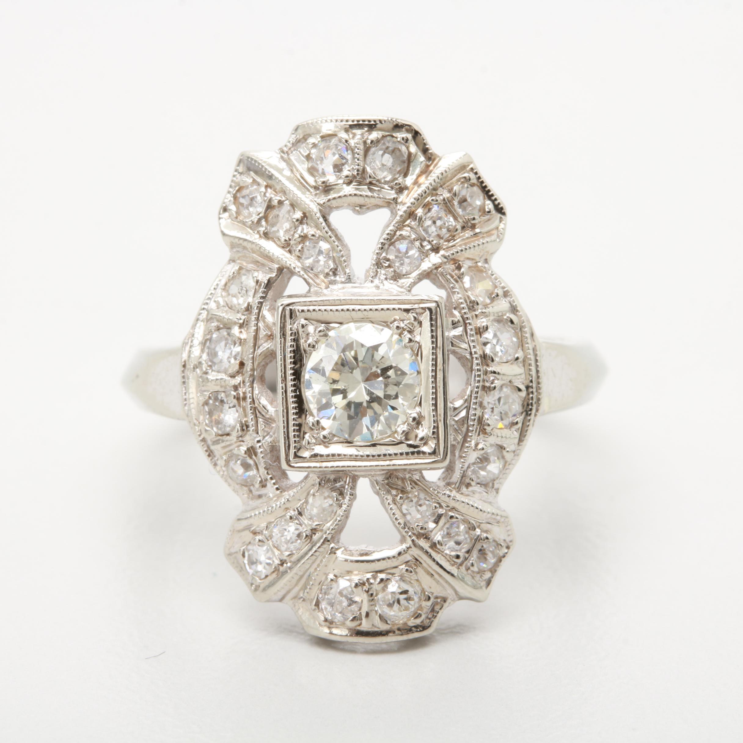 Circa 1930s-1940s 14K White Gold Diamond Ring