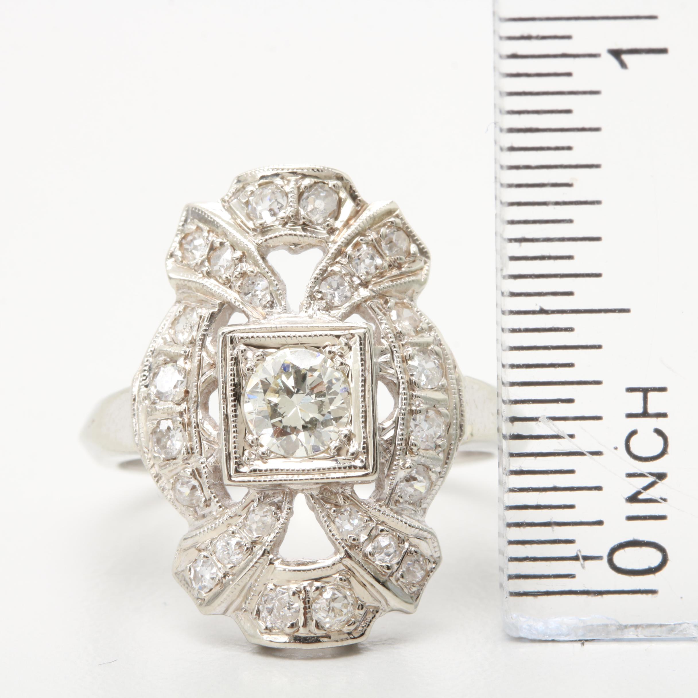 Circa 1930s-1940s 14K White Gold Diamond Ring
