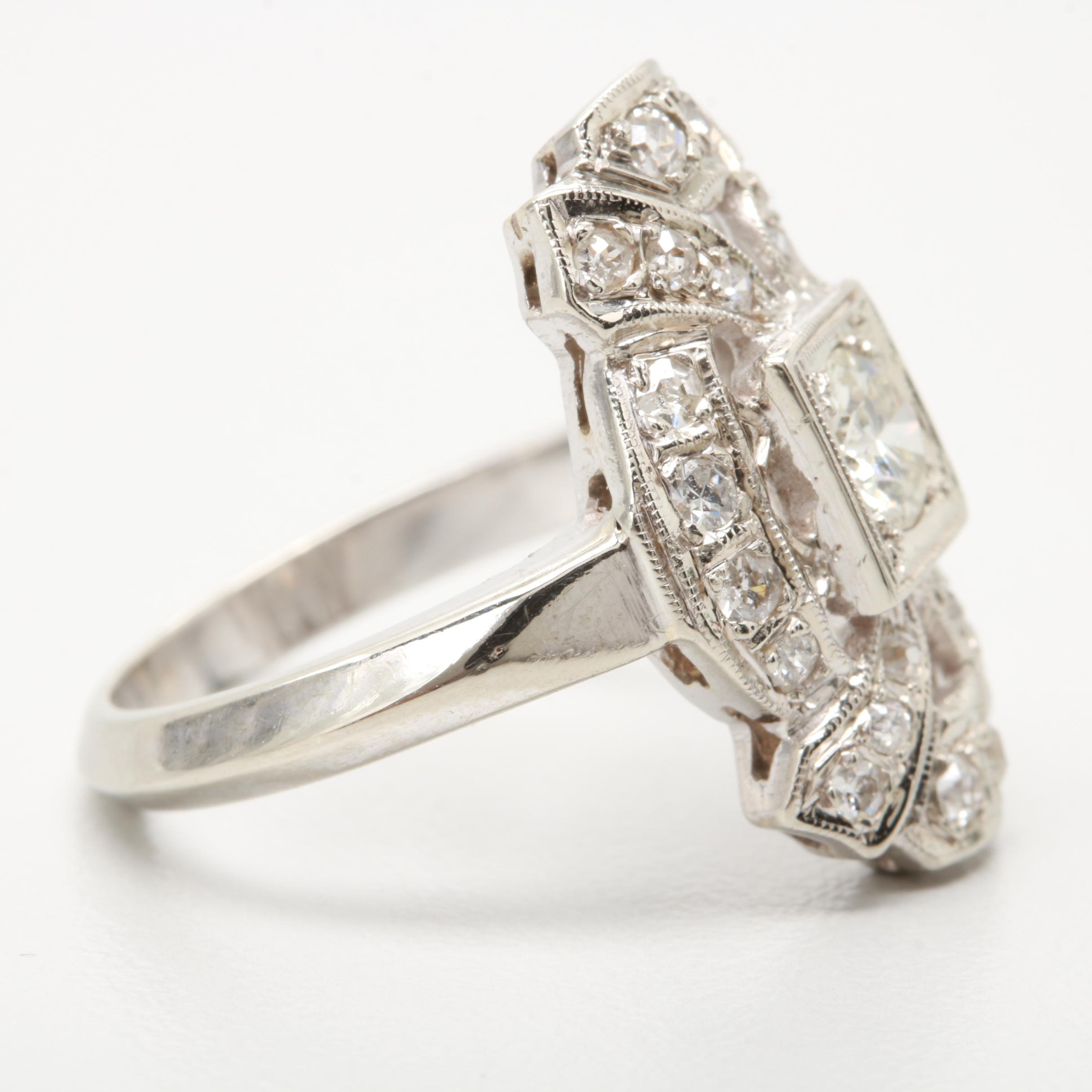 Circa 1930s-1940s 14K White Gold Diamond Ring