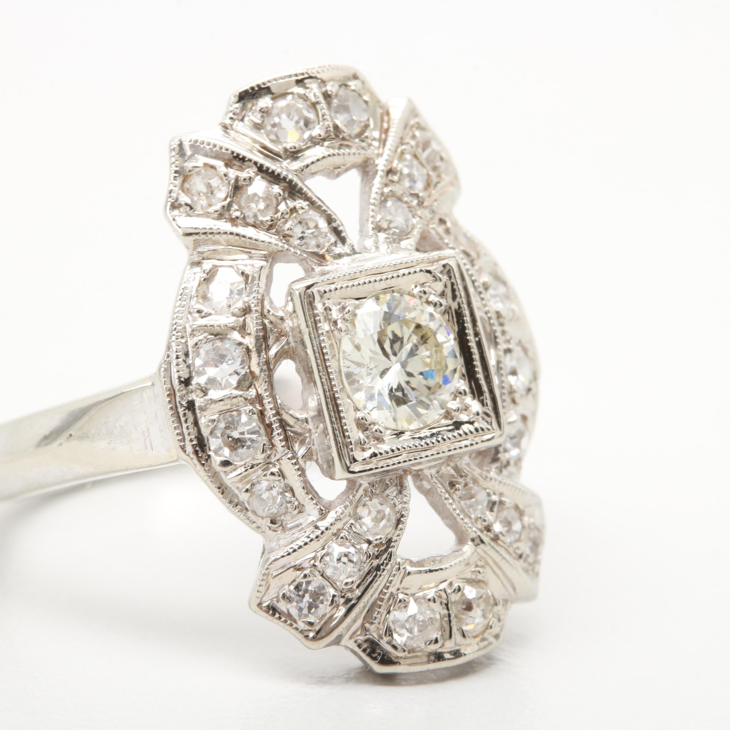 Circa 1930s-1940s 14K White Gold Diamond Ring
