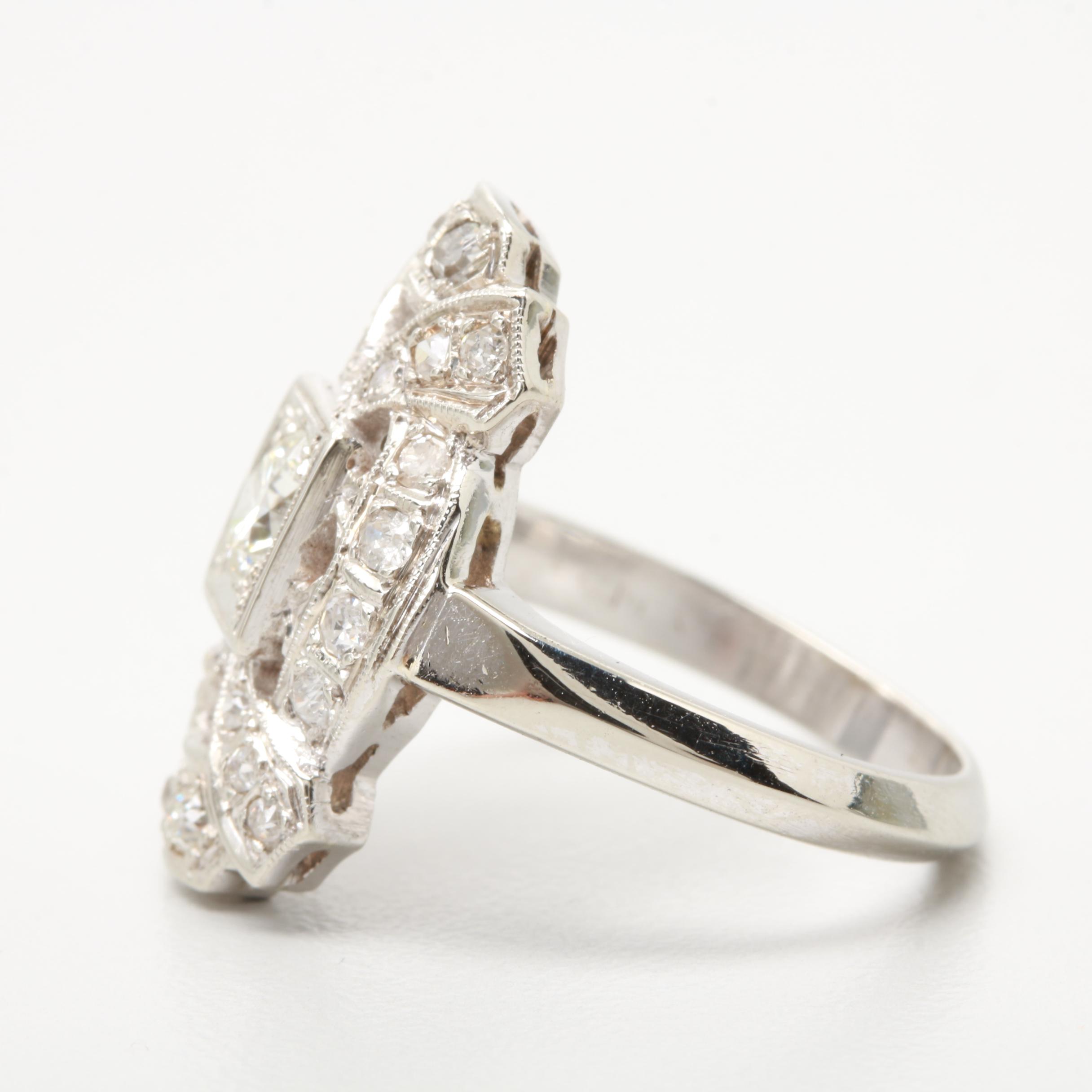 Circa 1930s-1940s 14K White Gold Diamond Ring