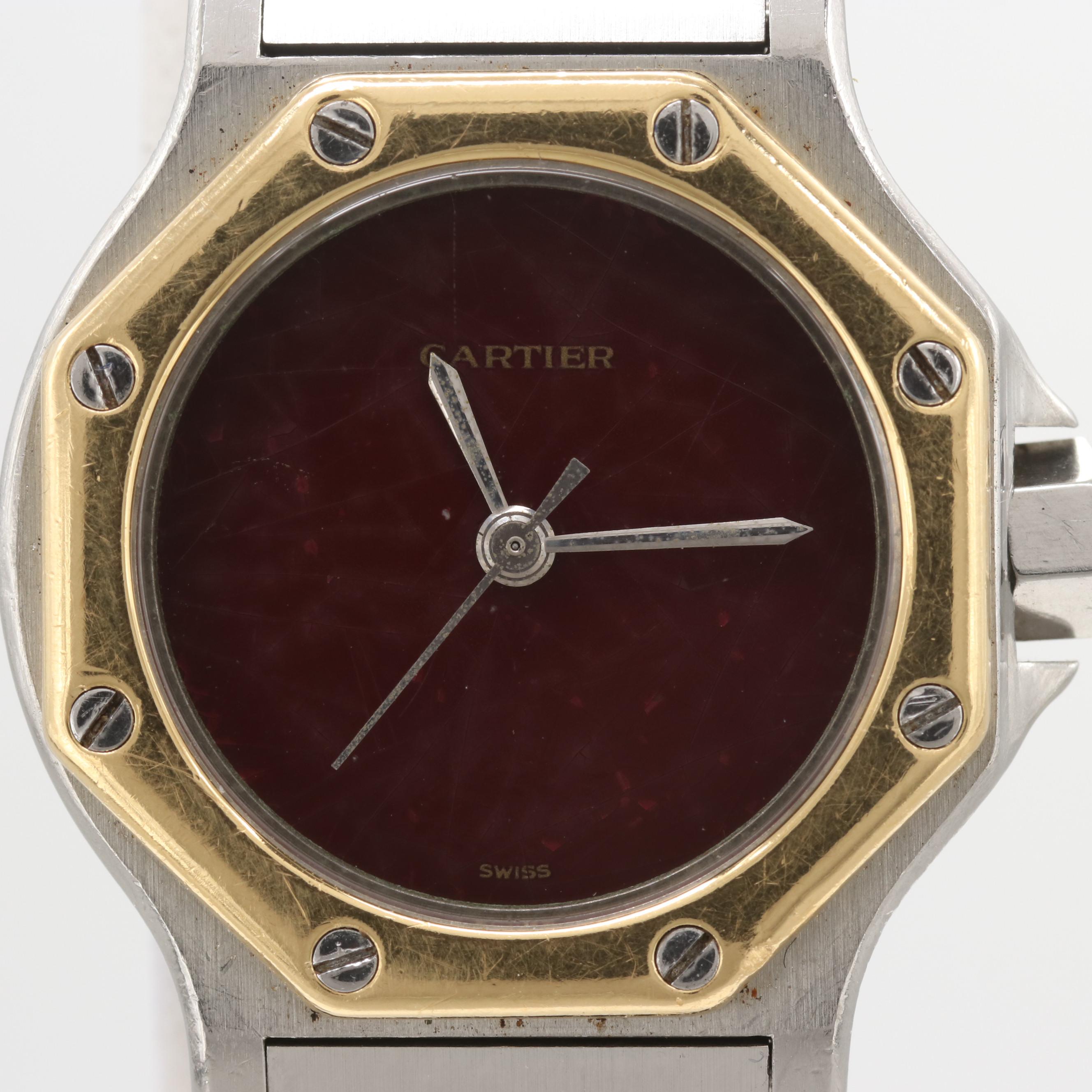Vintage Cartier Santos Octagon Two-Tone Watch with 18K Gold Accents