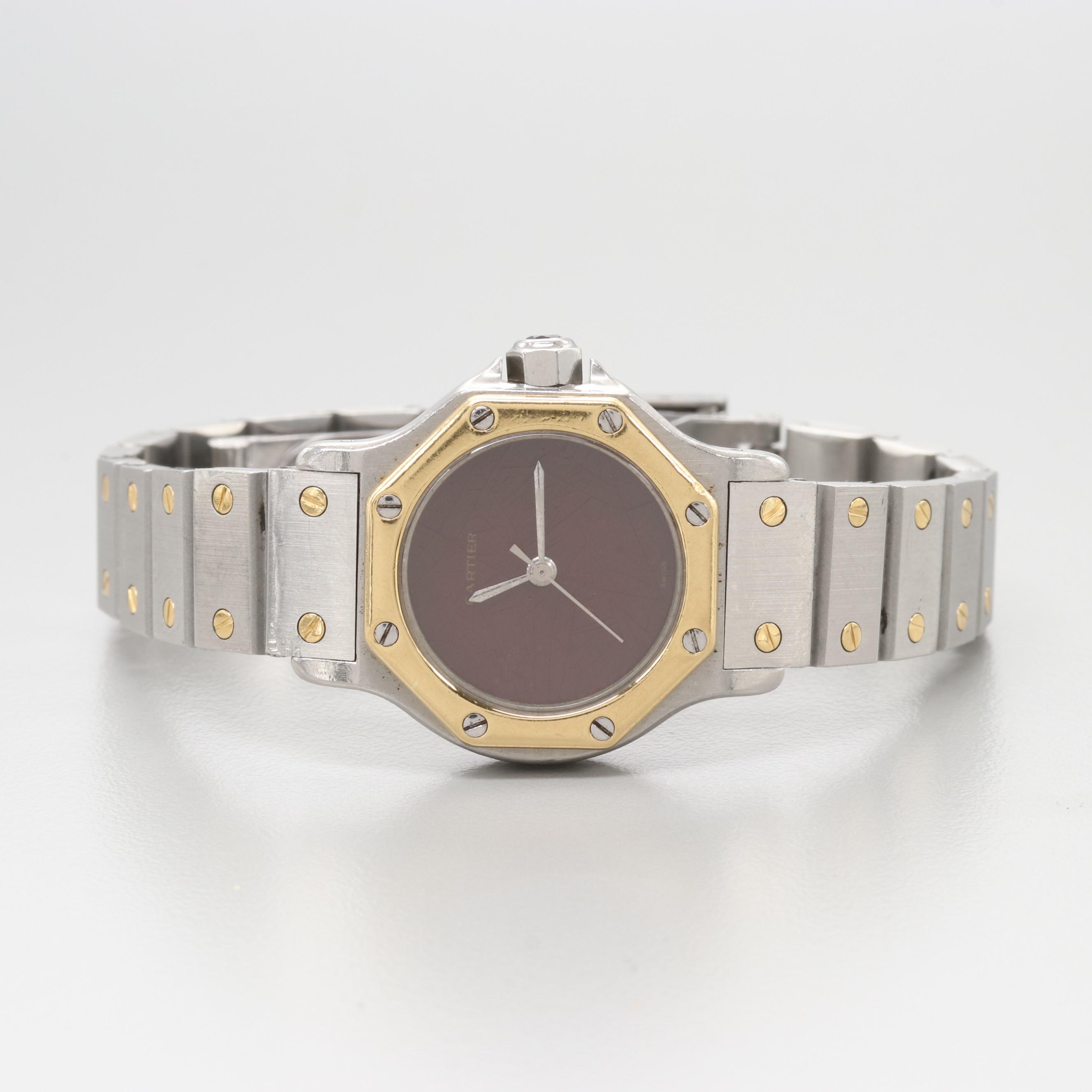 Vintage Cartier Santos Octagon Two-Tone Watch with 18K Gold Accents