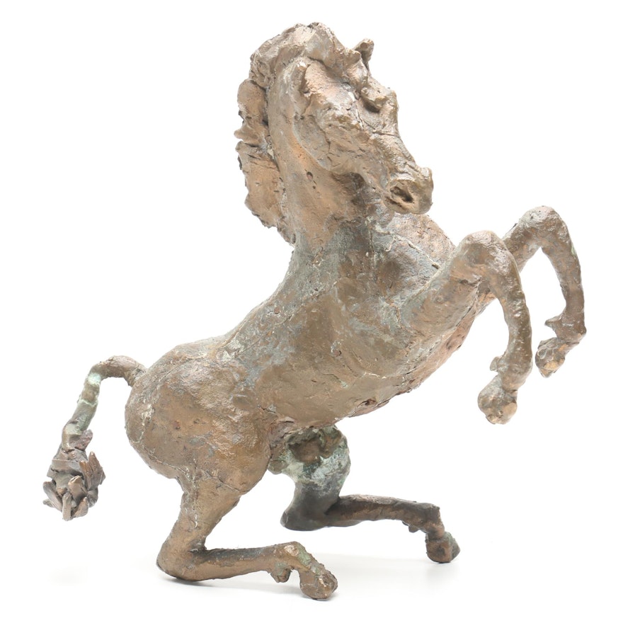 Brutalist Style Bronze Horse Sculpture