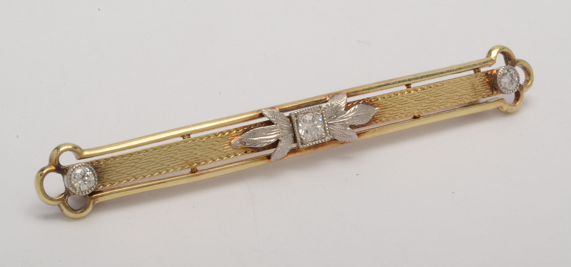 Circa 1910s 14K Yellow Gold Diamond Brooch with Platinum Accents