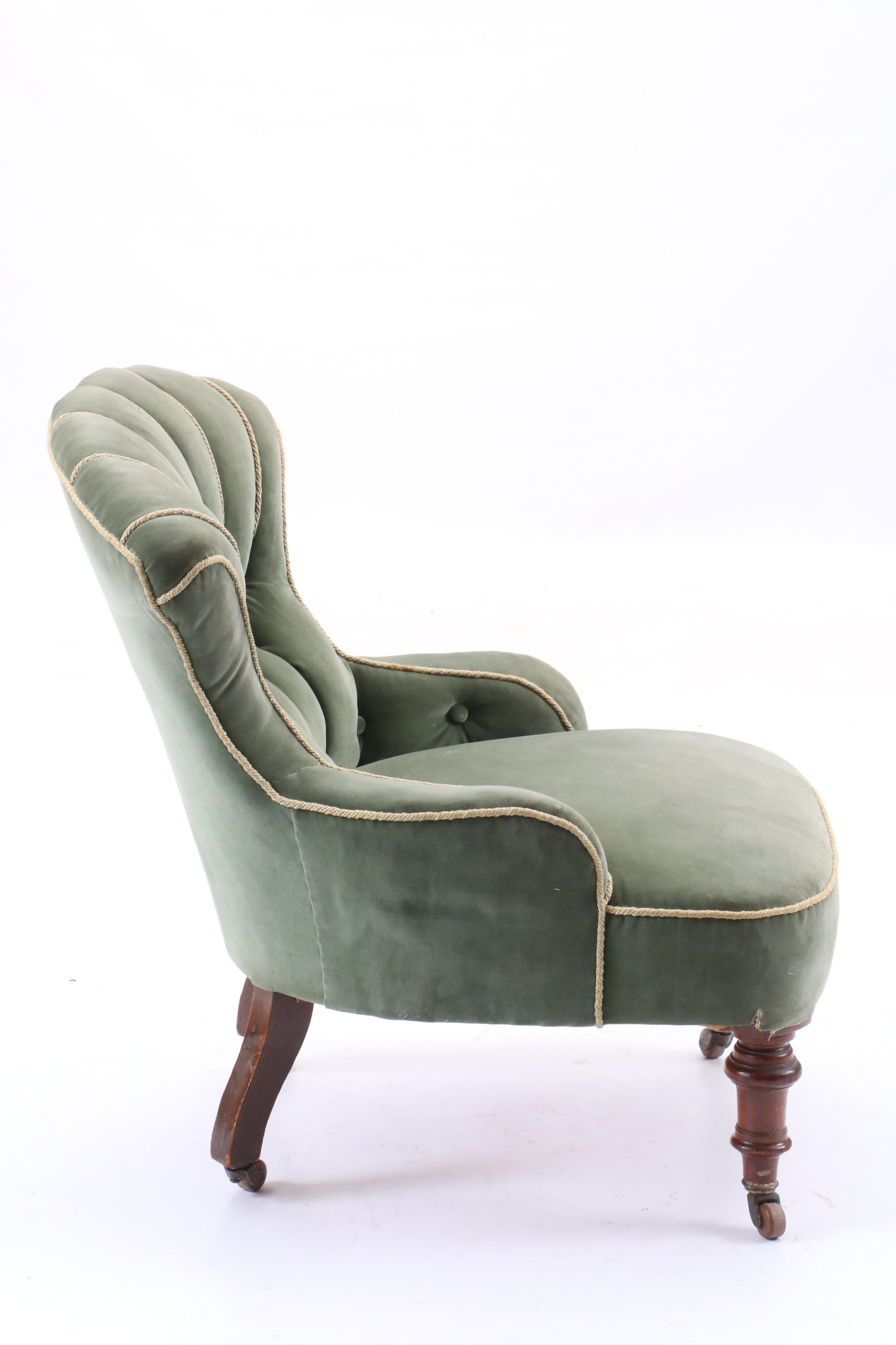 Green Velvet Victorian Parlor Chair