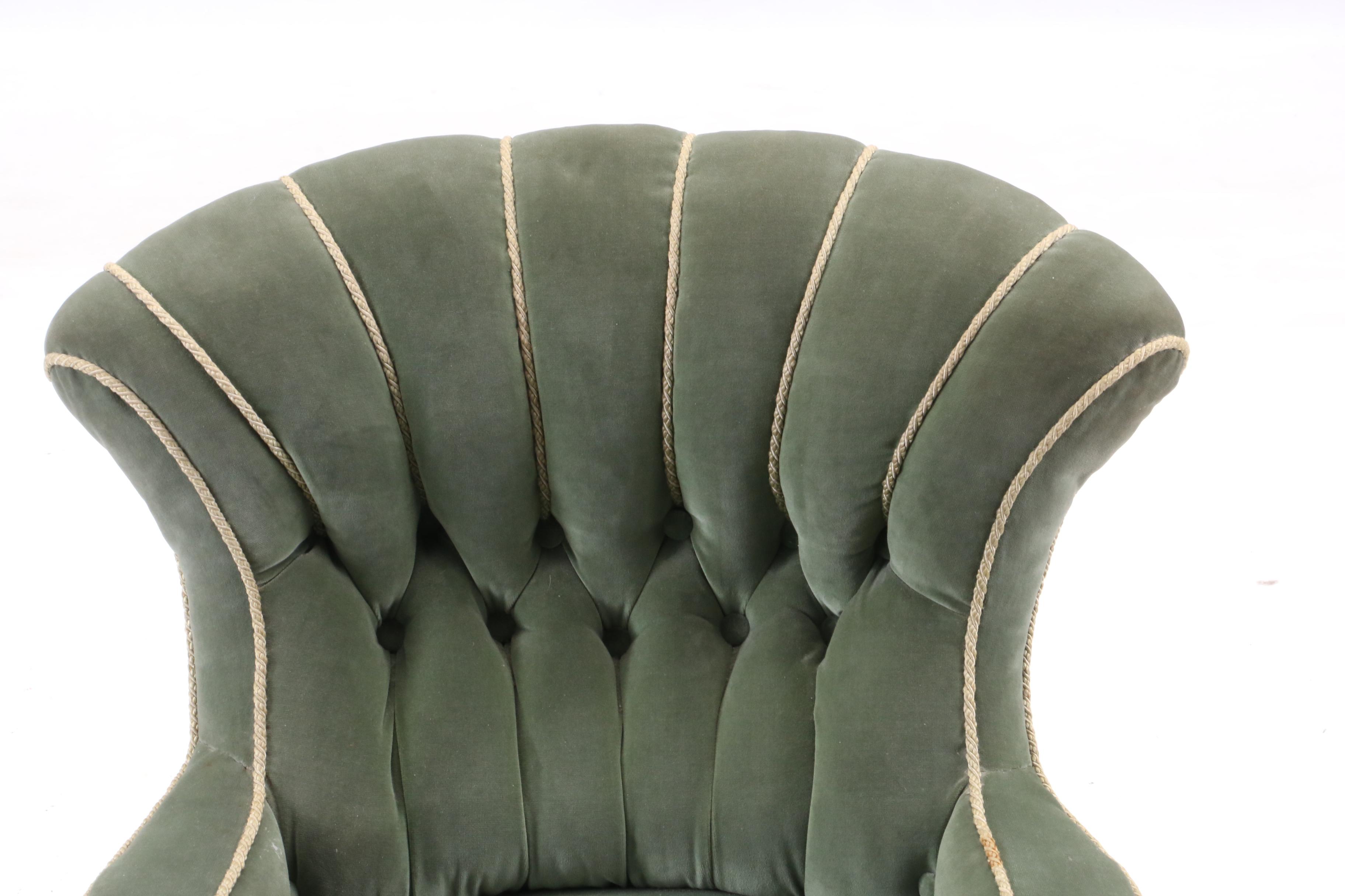 Green Velvet Victorian Parlor Chair