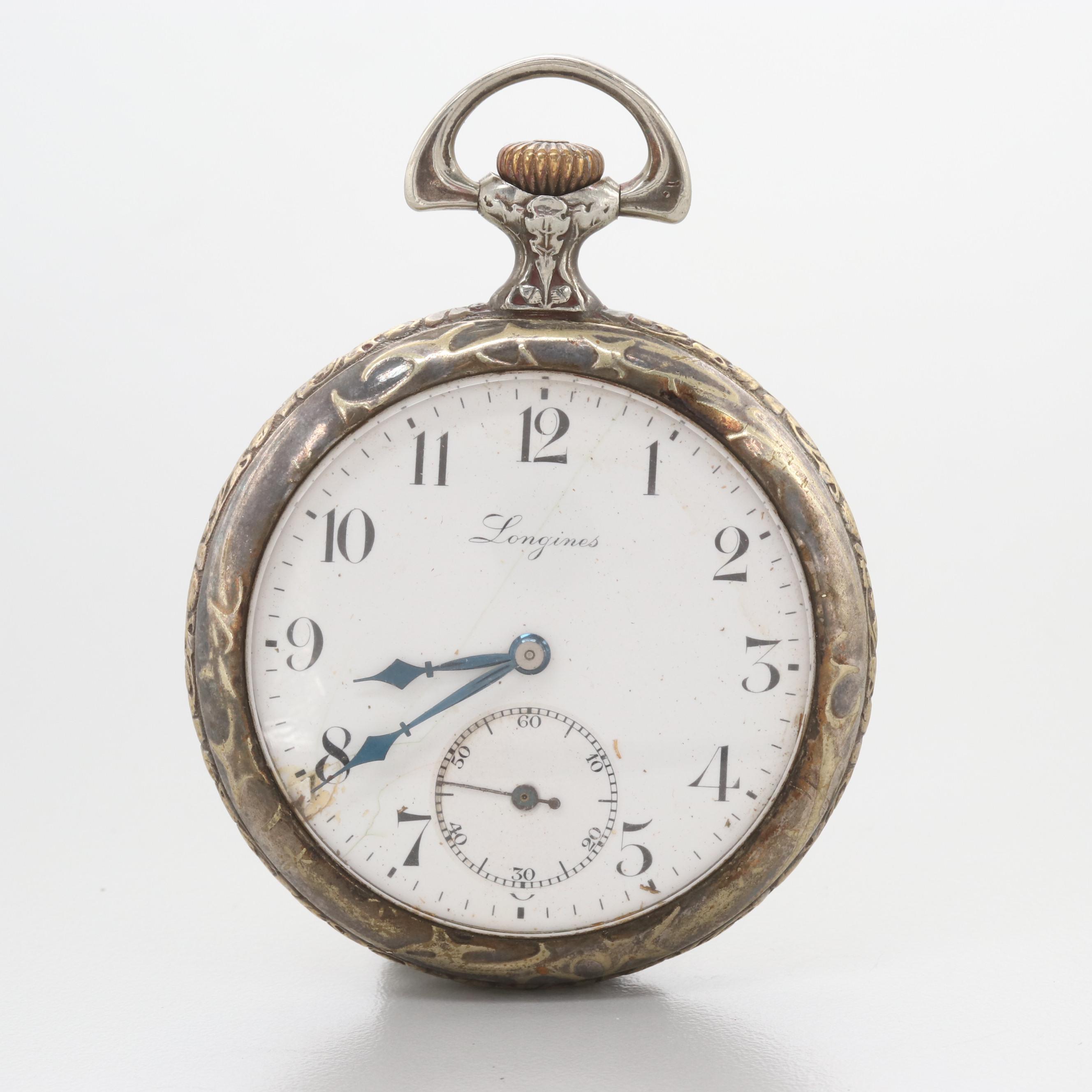 Circa 1919 Longines Pocket Watch With Hugenin Neil Method Case