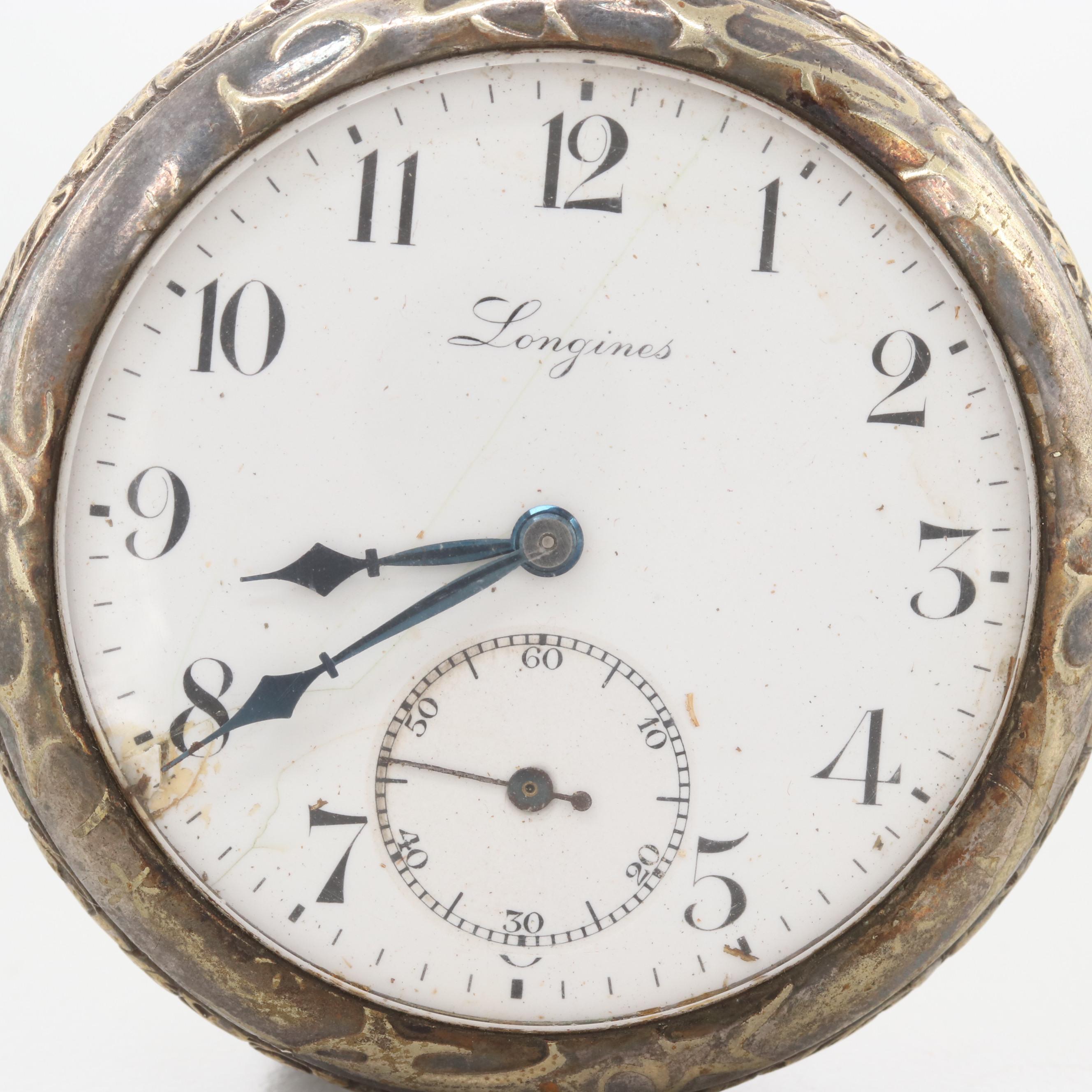 Circa 1919 Longines Pocket Watch With Hugenin Neil Method Case