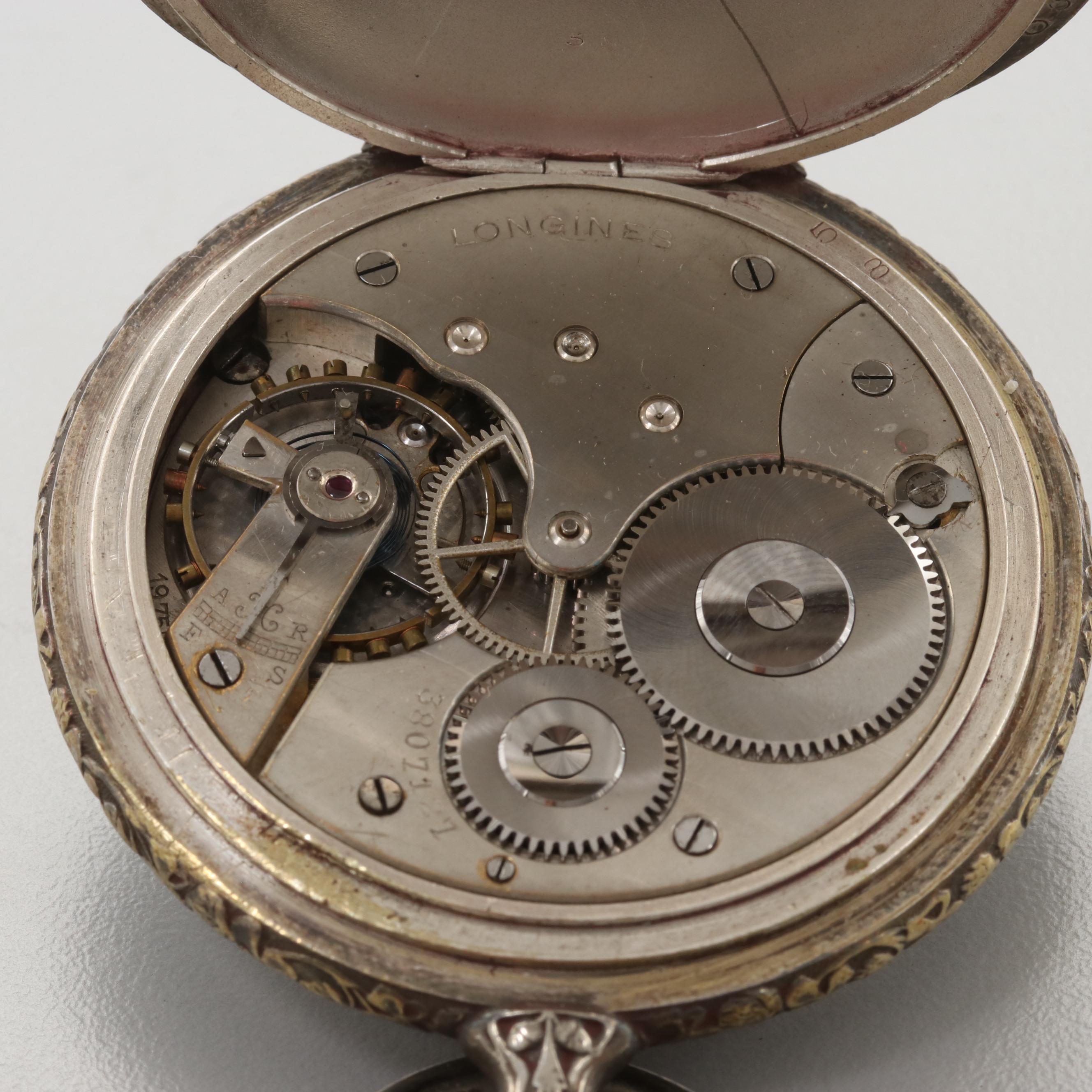 Circa 1919 Longines Pocket Watch With Hugenin Neil Method Case