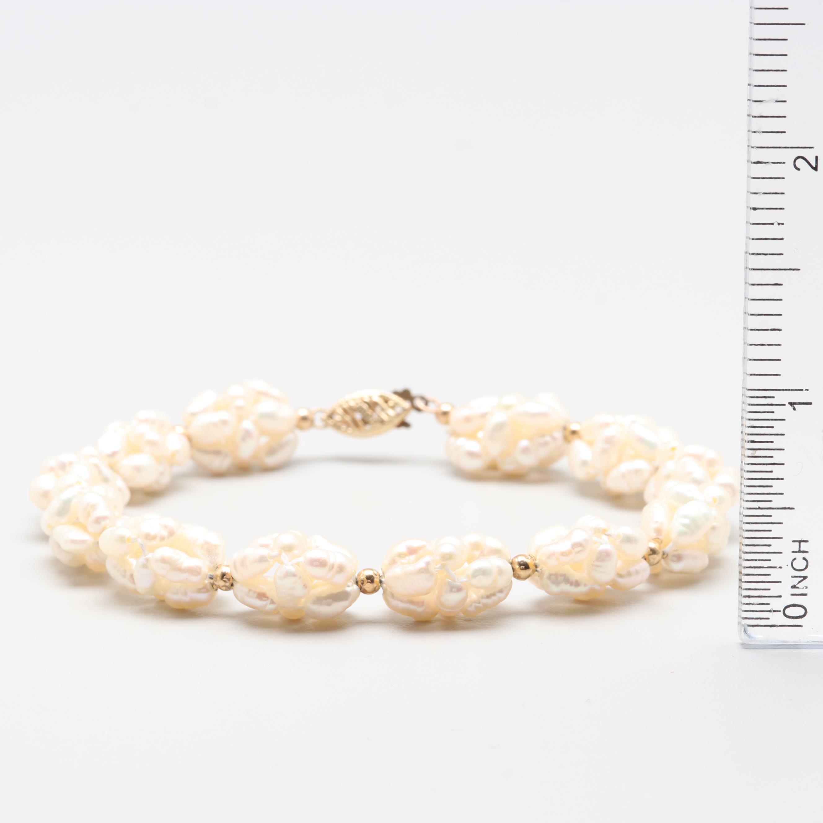 14K Yellow Gold Cultured Pearl Cluster Bracelet