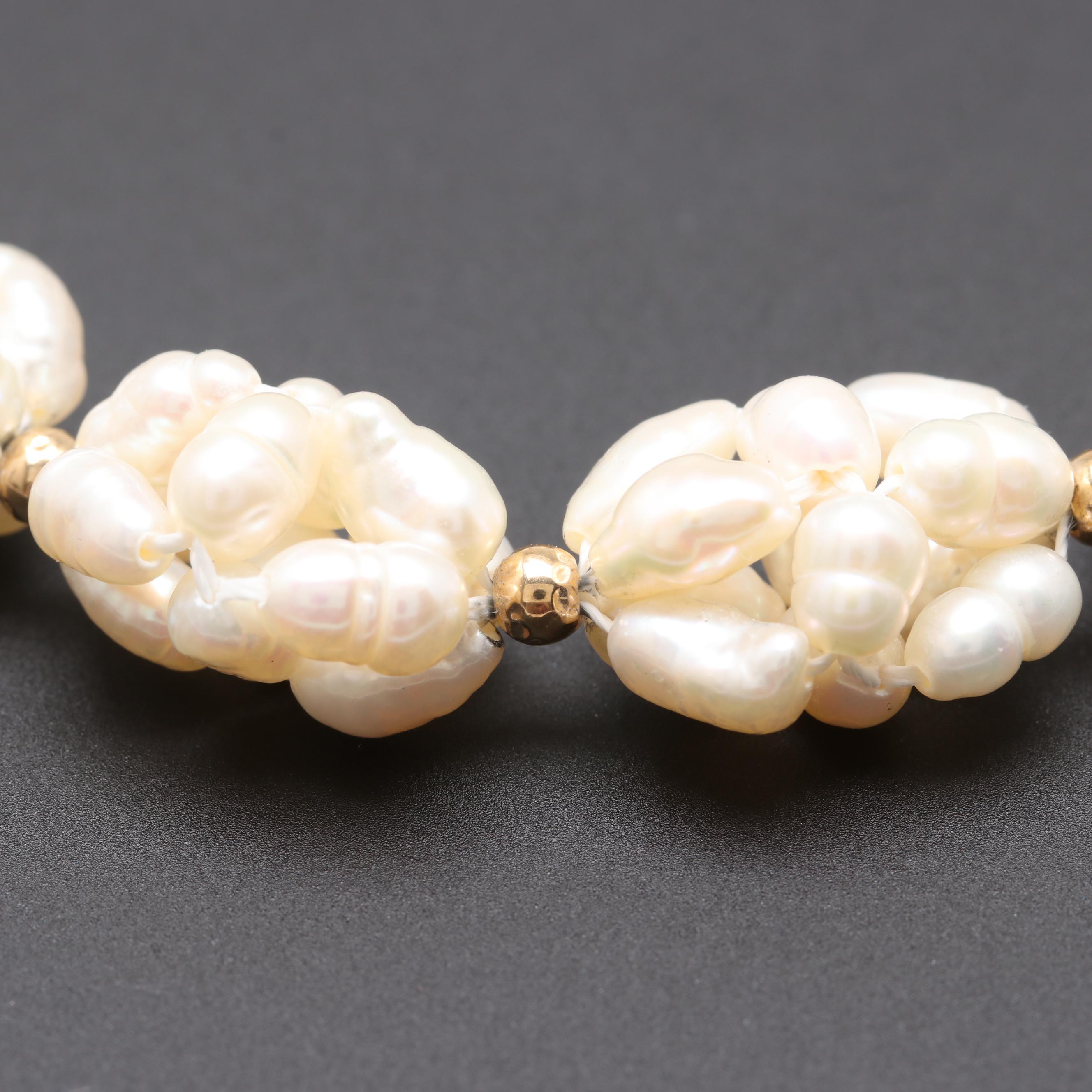 14K Yellow Gold Cultured Pearl Cluster Bracelet